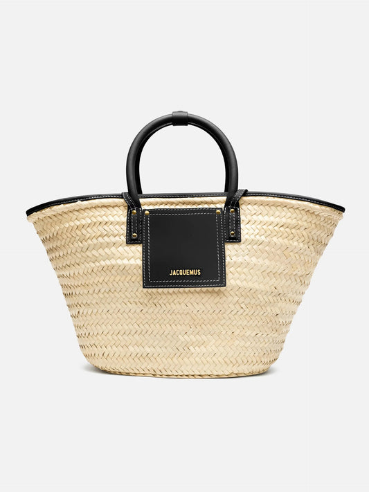JACQUEMUS - Korbtasche Soli aus Raffia Natural Schwarz - Black