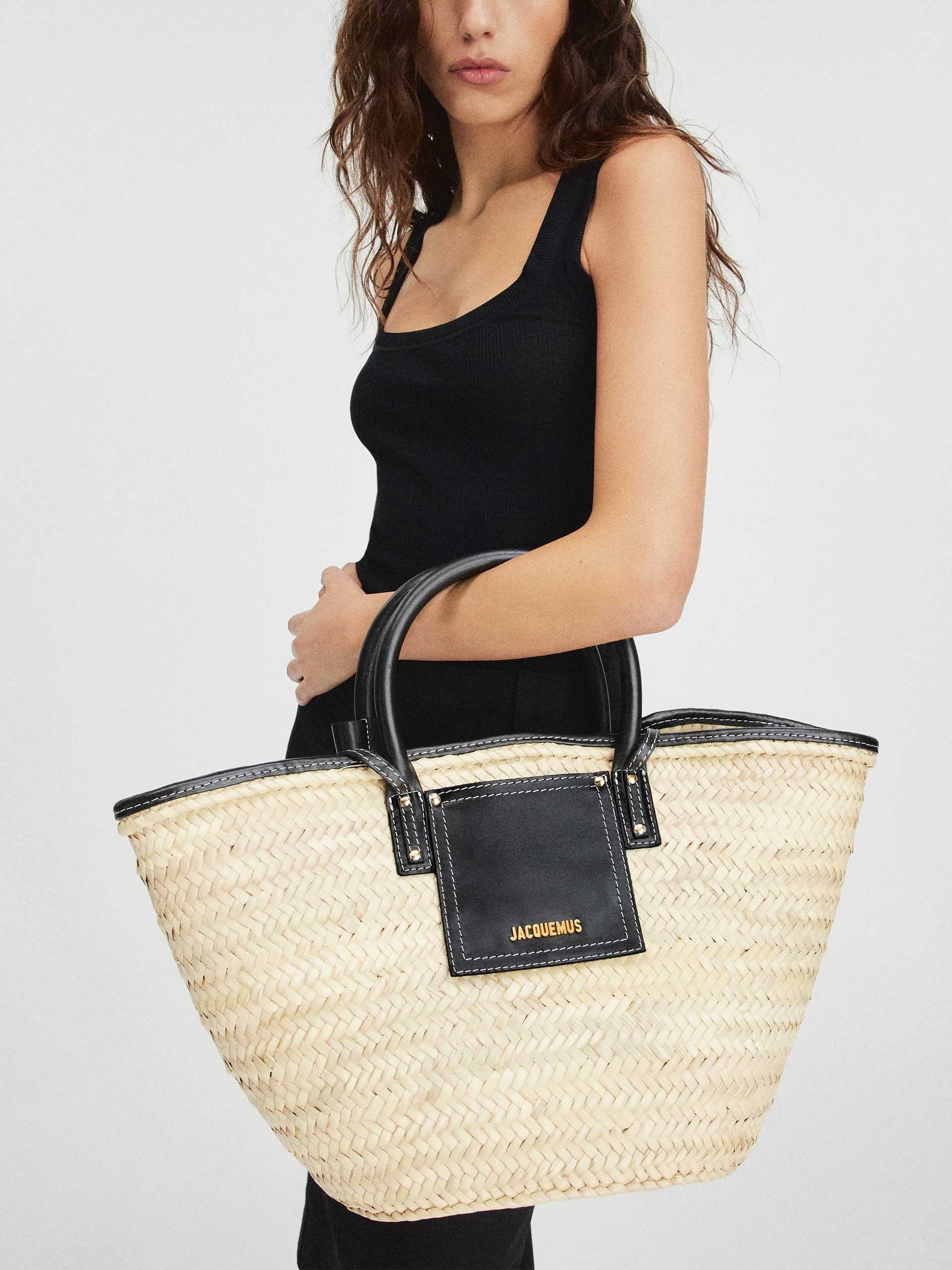 JACQUEMUS - Korbtasche Soli aus Raffia Natural Schwarz - Black