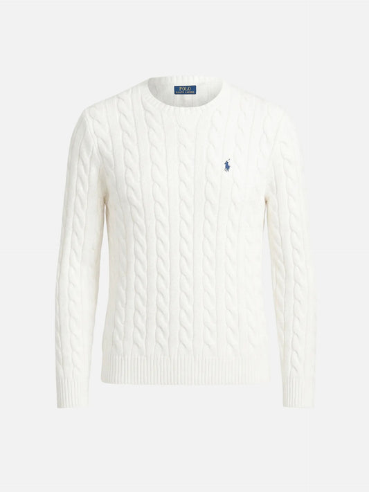 POLO RALPH LAUREN - Baumwollpullover mit Zopfmuster Weiß - White