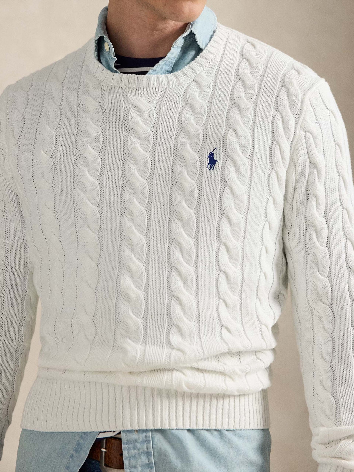 POLO RALPH LAUREN - Baumwollpullover mit Zopfmuster Weiß - White