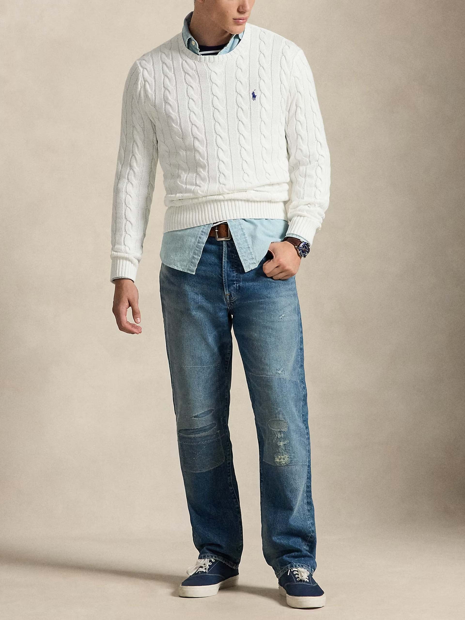 POLO RALPH LAUREN - Baumwollpullover mit Zopfmuster Weiß - White