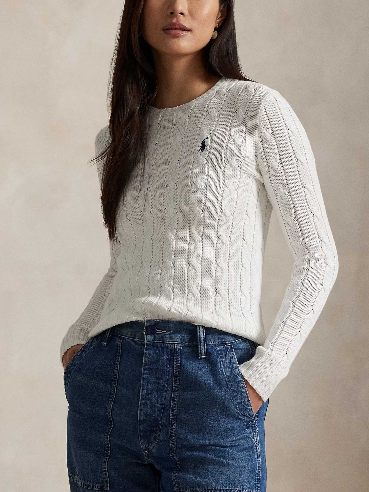 POLO RALPH LAUREN - Baumwollpullover mit Zopfmuster Weiß - White