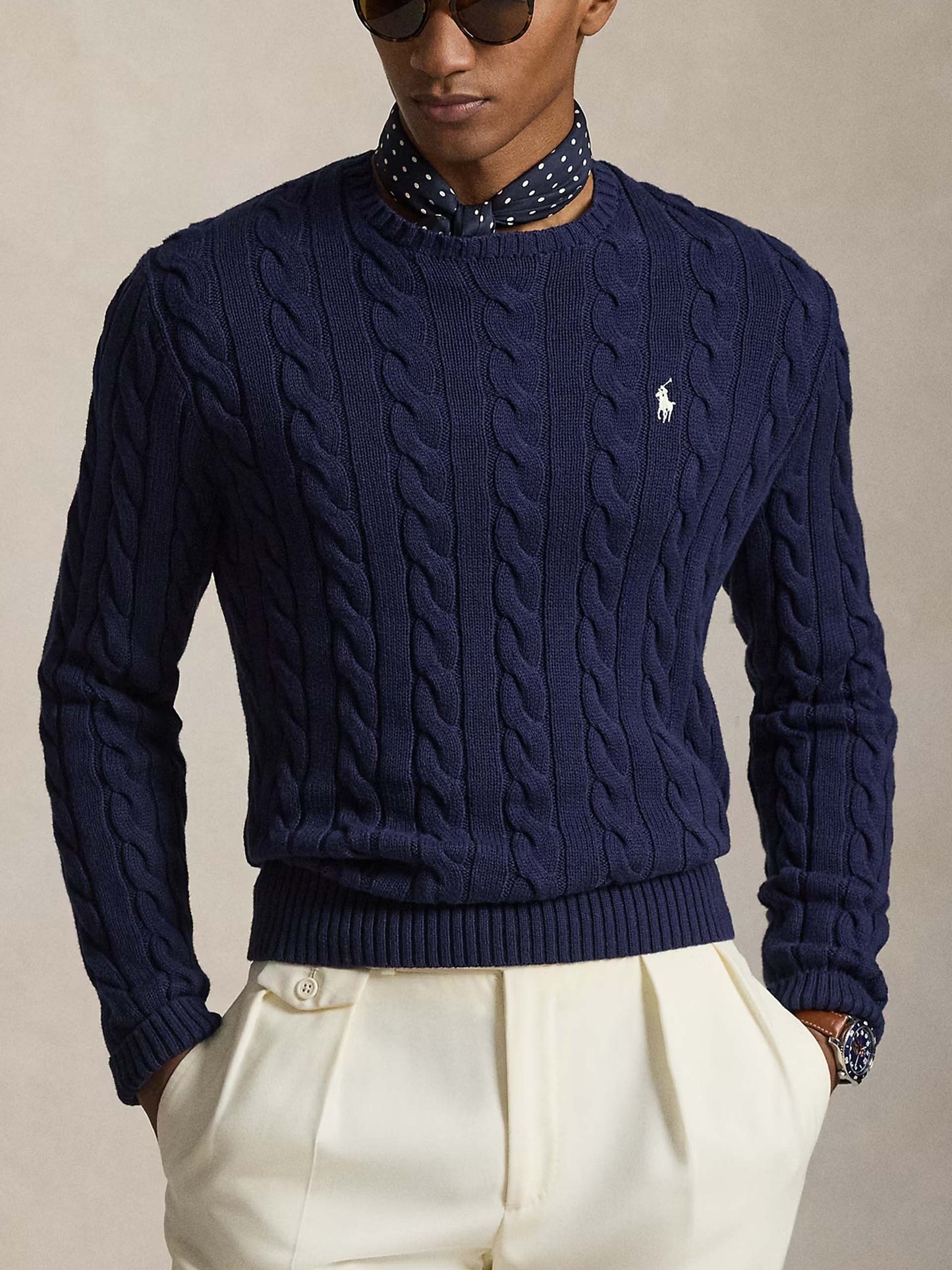 POLO RALPH LAUREN - Baumwollpullover mit Zopfmuster Navyblau - Navy blue