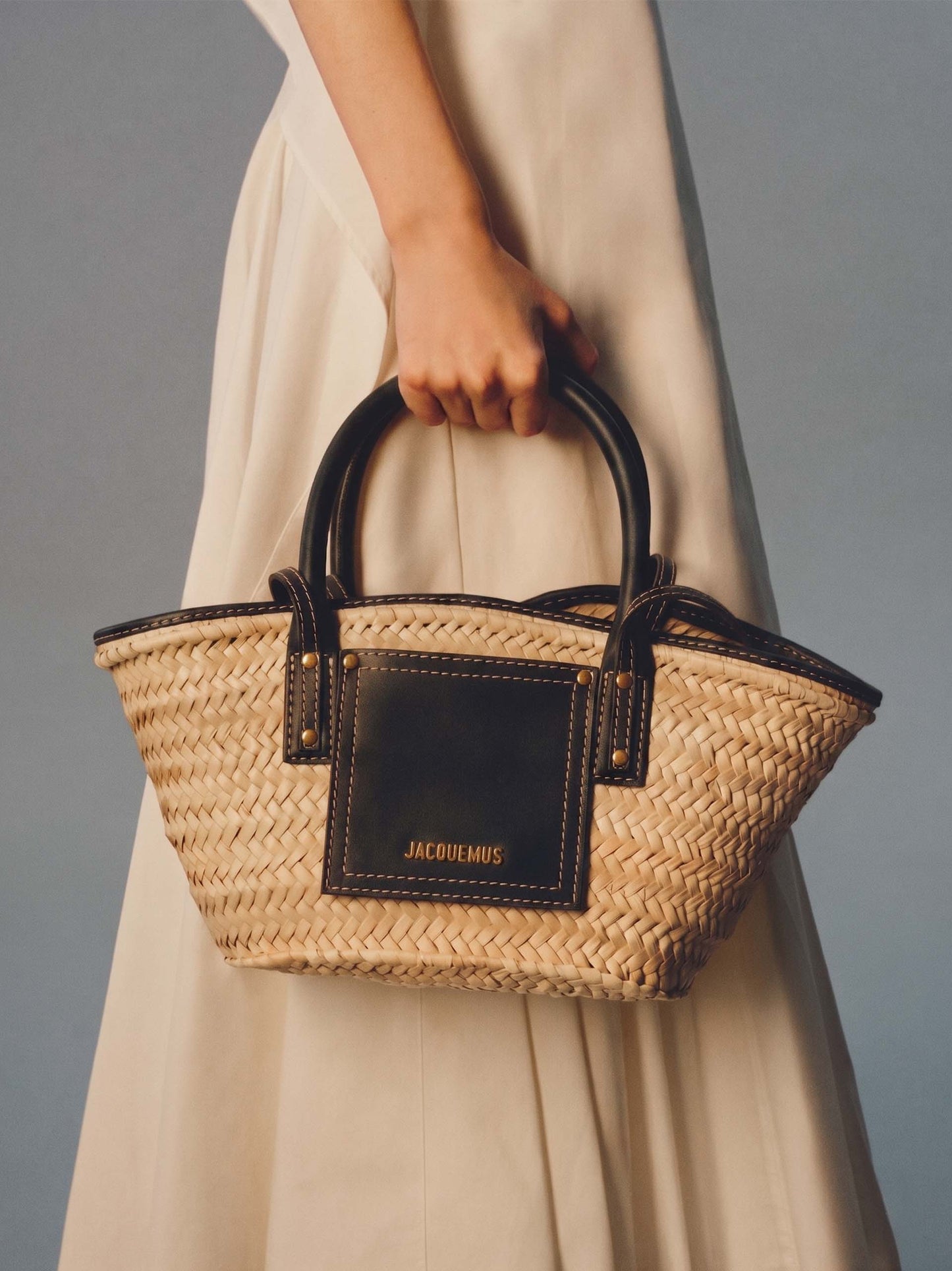 JACQUEMUS - Korbtasche Soli Small aus Raffia Schwarz - Natural Black