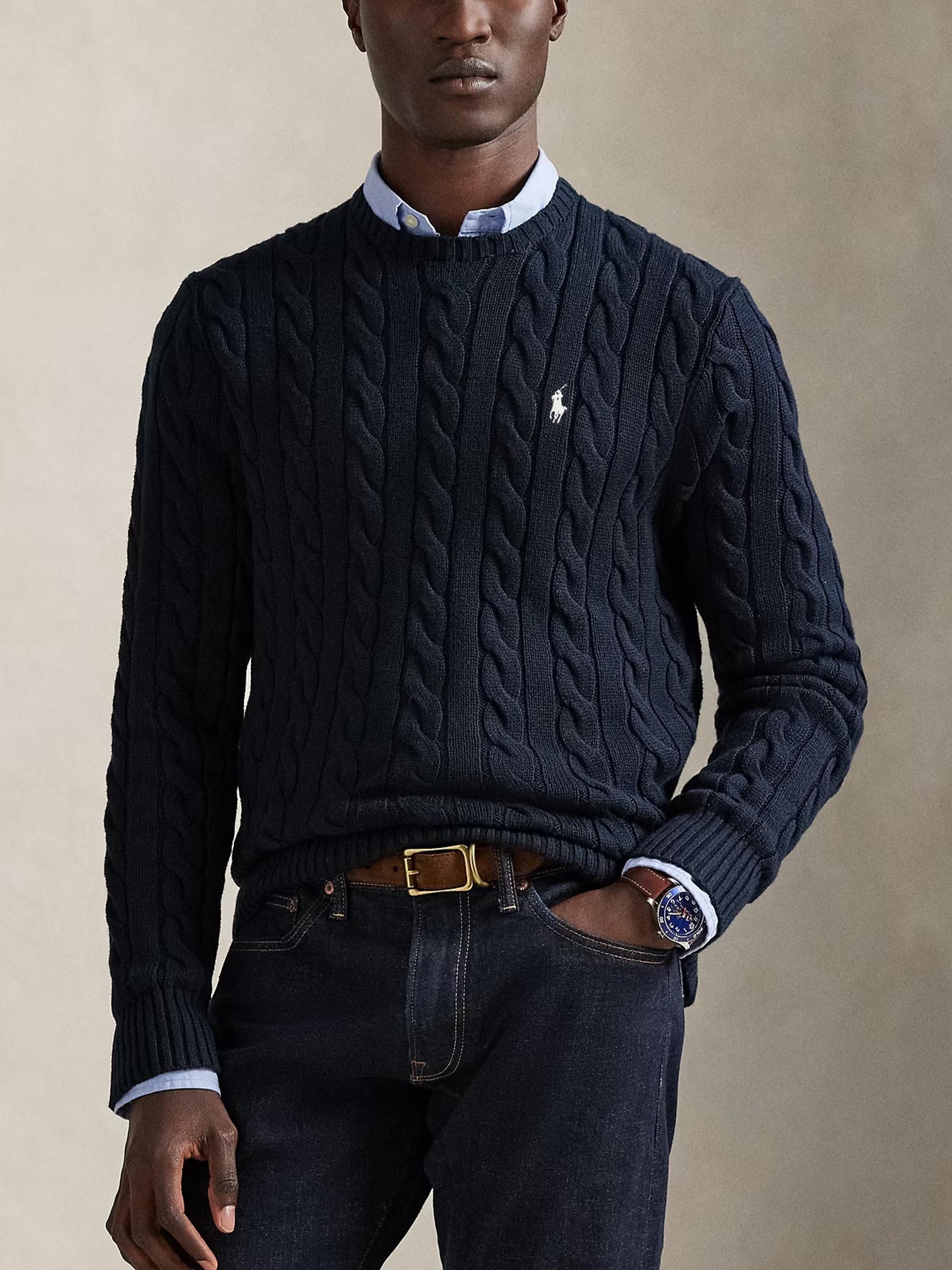 POLO RALPH LAUREN - Zopfmuster-Pullover aus Baumwolle für Herren Dunkelblau - Dark blue