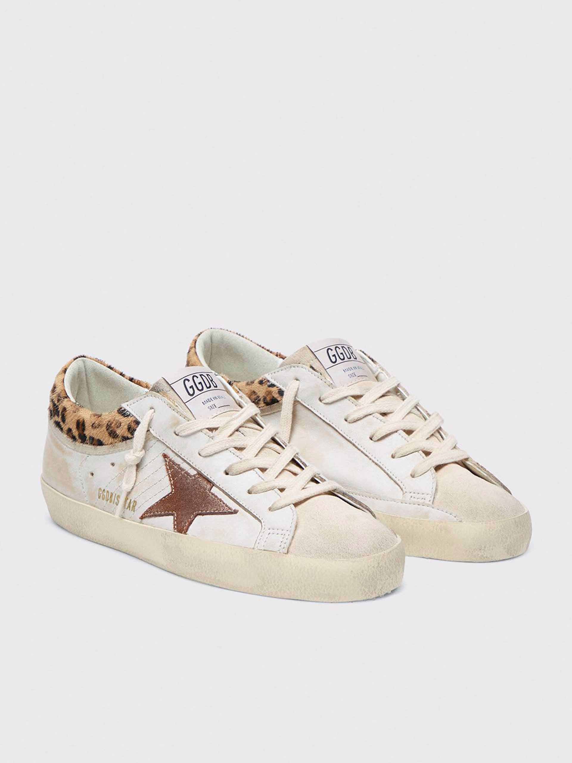 GOLDEN GOOSE - Sneakers Super-Star aus Leder für Damen Weiß Braun Leopard