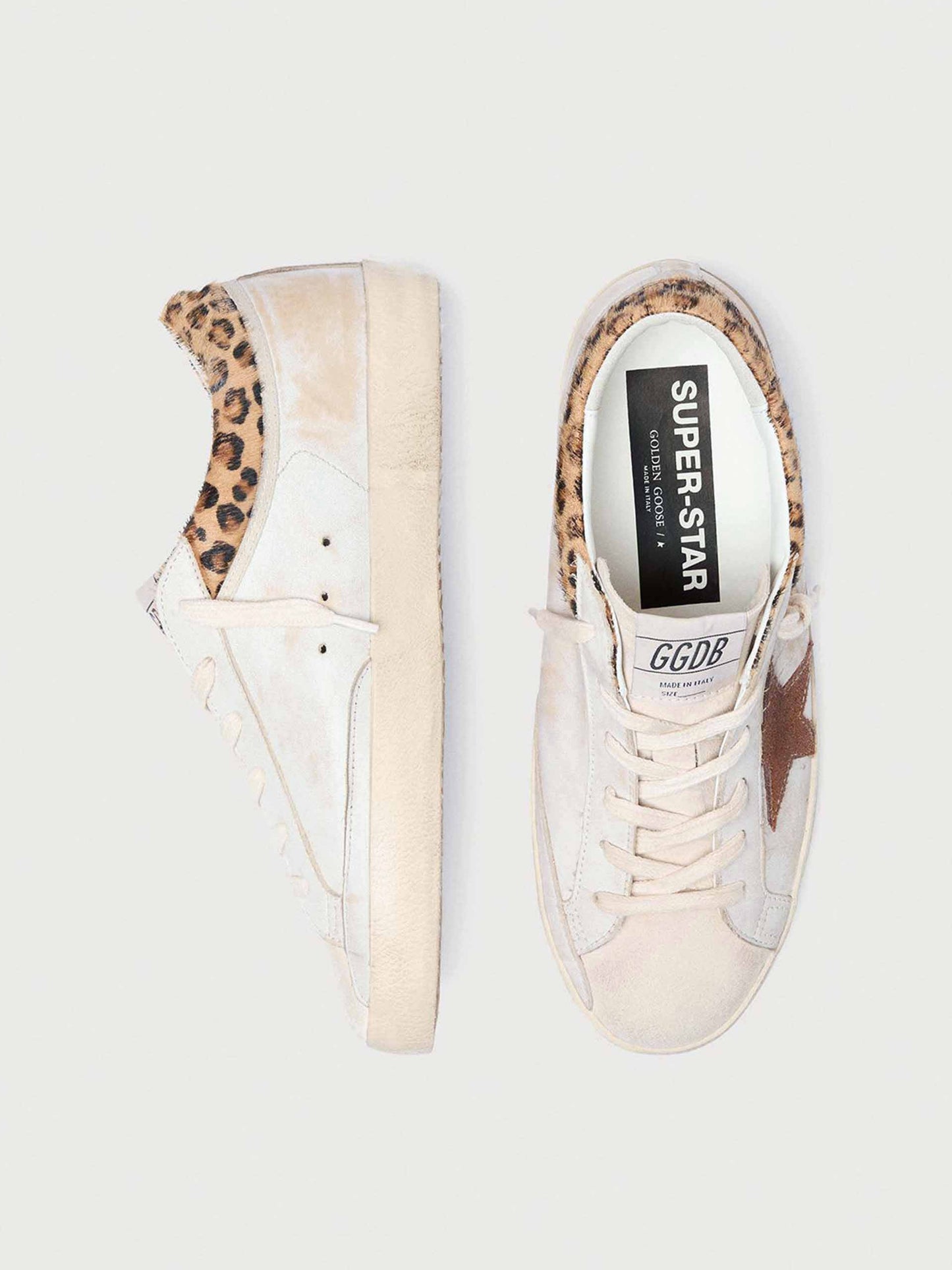 GOLDEN GOOSE - Sneakers Super-Star aus Leder für Damen Weiß Braun Leopard