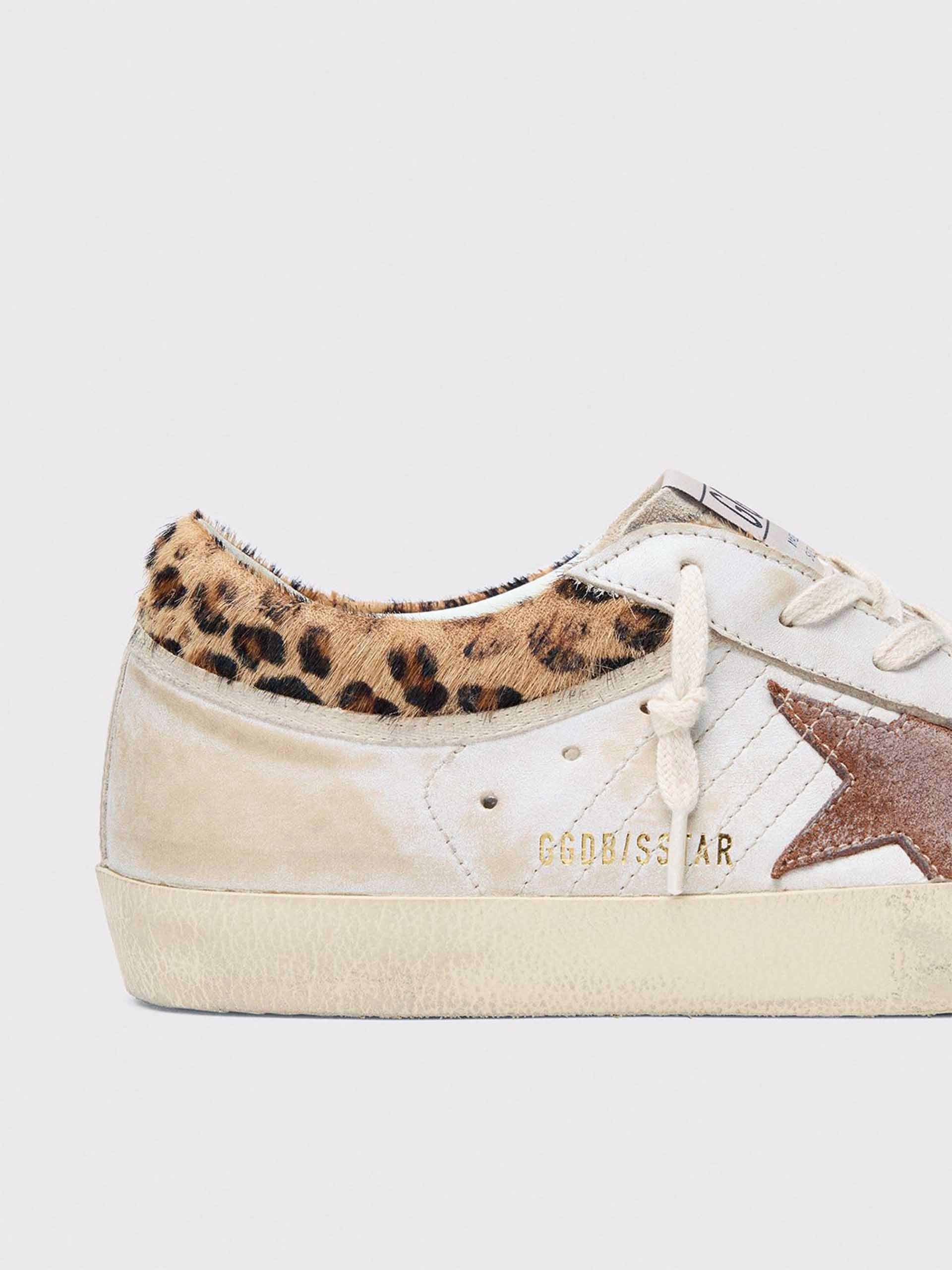 GOLDEN GOOSE - Sneakers Super-Star aus Leder für Damen Weiß Braun Leopard