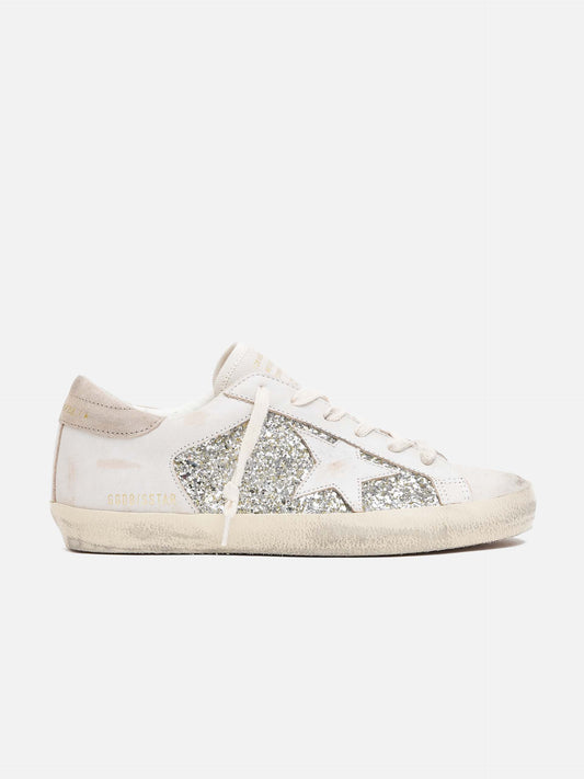 GOLDEN GOOSE - Sneakers Super-Star aus Leder mit Glitter für Damen Weiß Beige