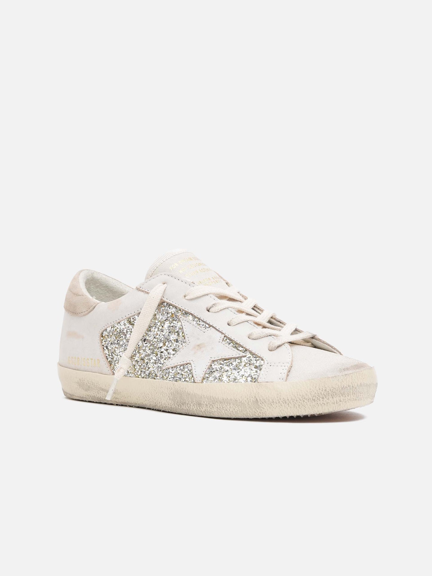 GOLDEN GOOSE - Sneakers Super-Star aus Leder mit Glitter für Damen Weiß Beige