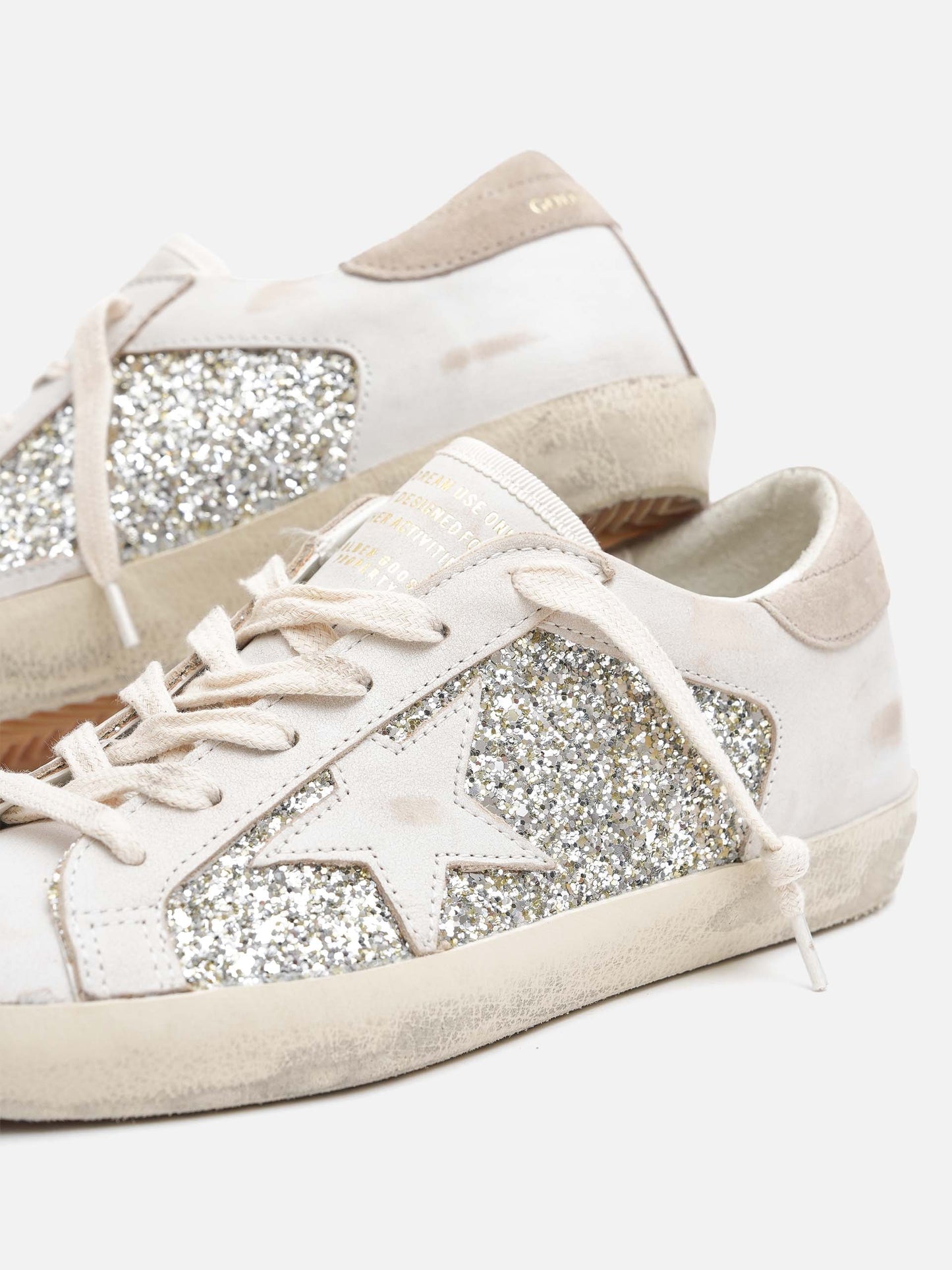 GOLDEN GOOSE - Sneakers Super-Star aus Leder mit Glitter für Damen Weiß Beige