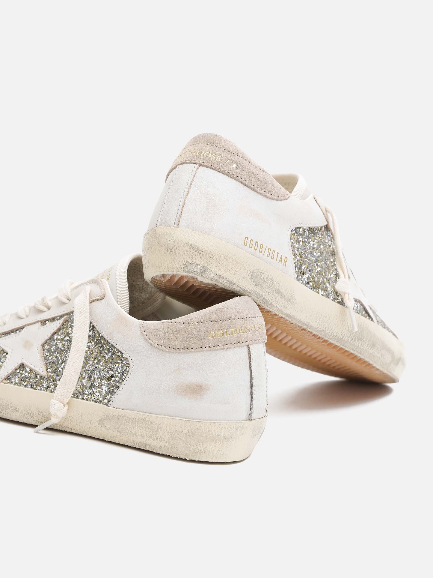 GOLDEN GOOSE - Sneakers Super-Star aus Leder mit Glitter für Damen Weiß Beige