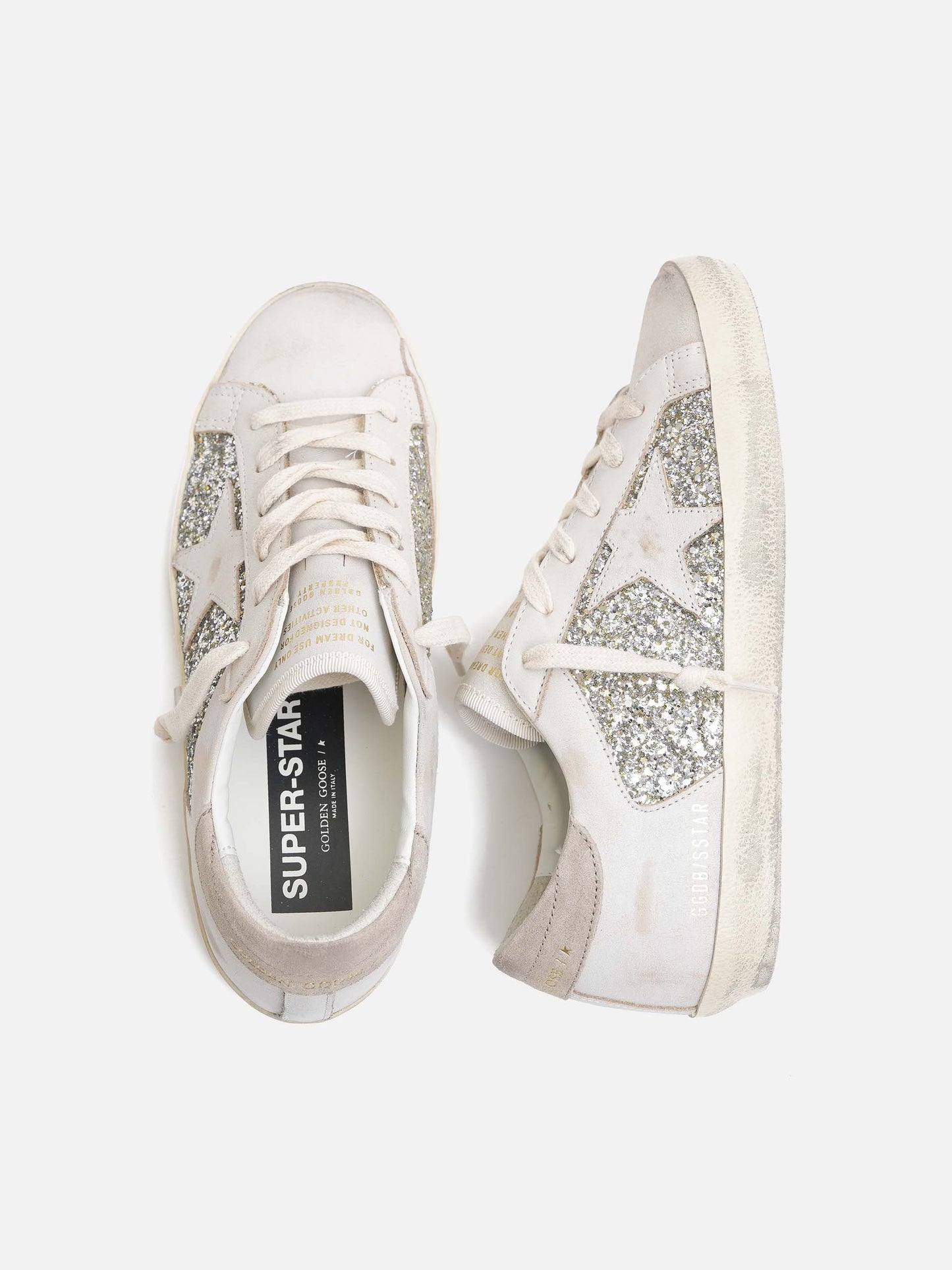 GOLDEN GOOSE - Sneakers Super-Star aus Leder mit Glitter für Damen Weiß Beige
