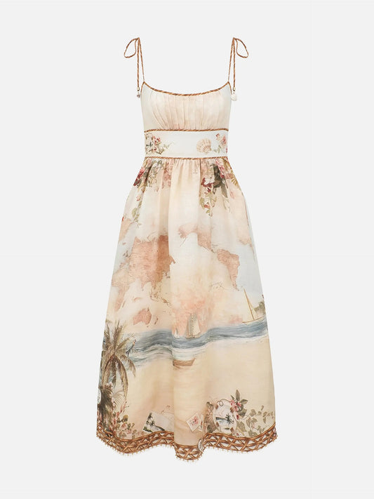 ZIMMERMANN - Midi-Kleid Mahon Picnic aus Leinen für Damen Island Map Blue