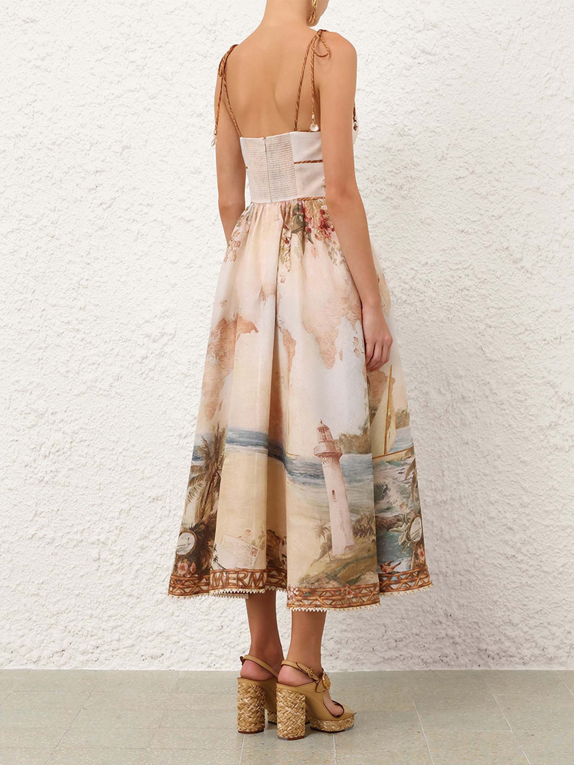 ZIMMERMANN - Midi-Kleid Mahon Picnic aus Leinen für Damen Island Map Blue