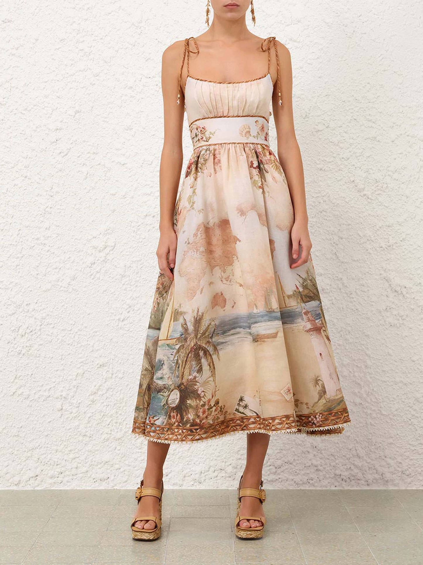 ZIMMERMANN - Midi-Kleid Mahon Picnic aus Leinen für Damen Island Map Blue