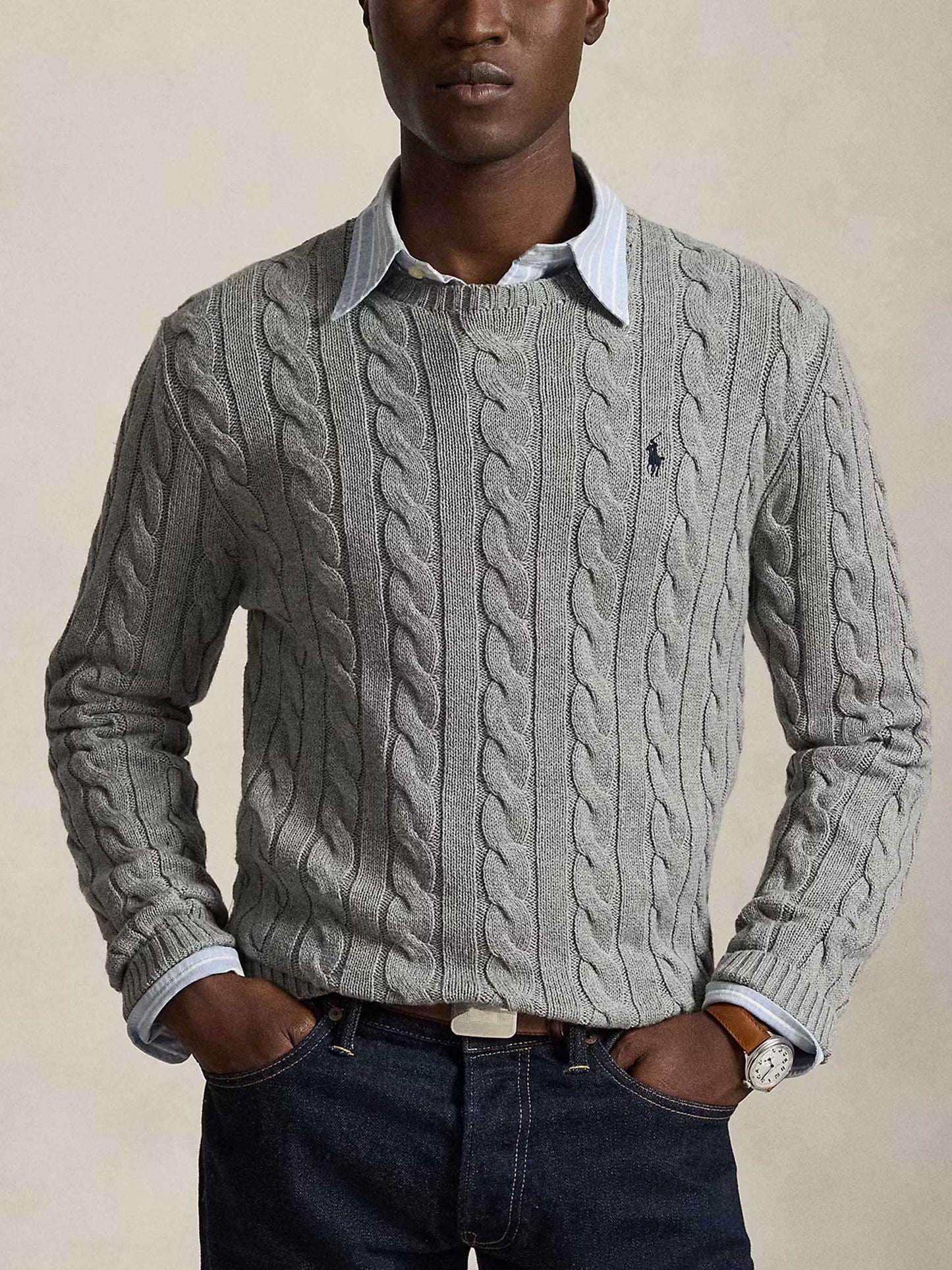 POLO RALPH LAUREN - Zopfmuster-Pullover aus Baumwolle für Herren Graumeliert - Grey Heather
