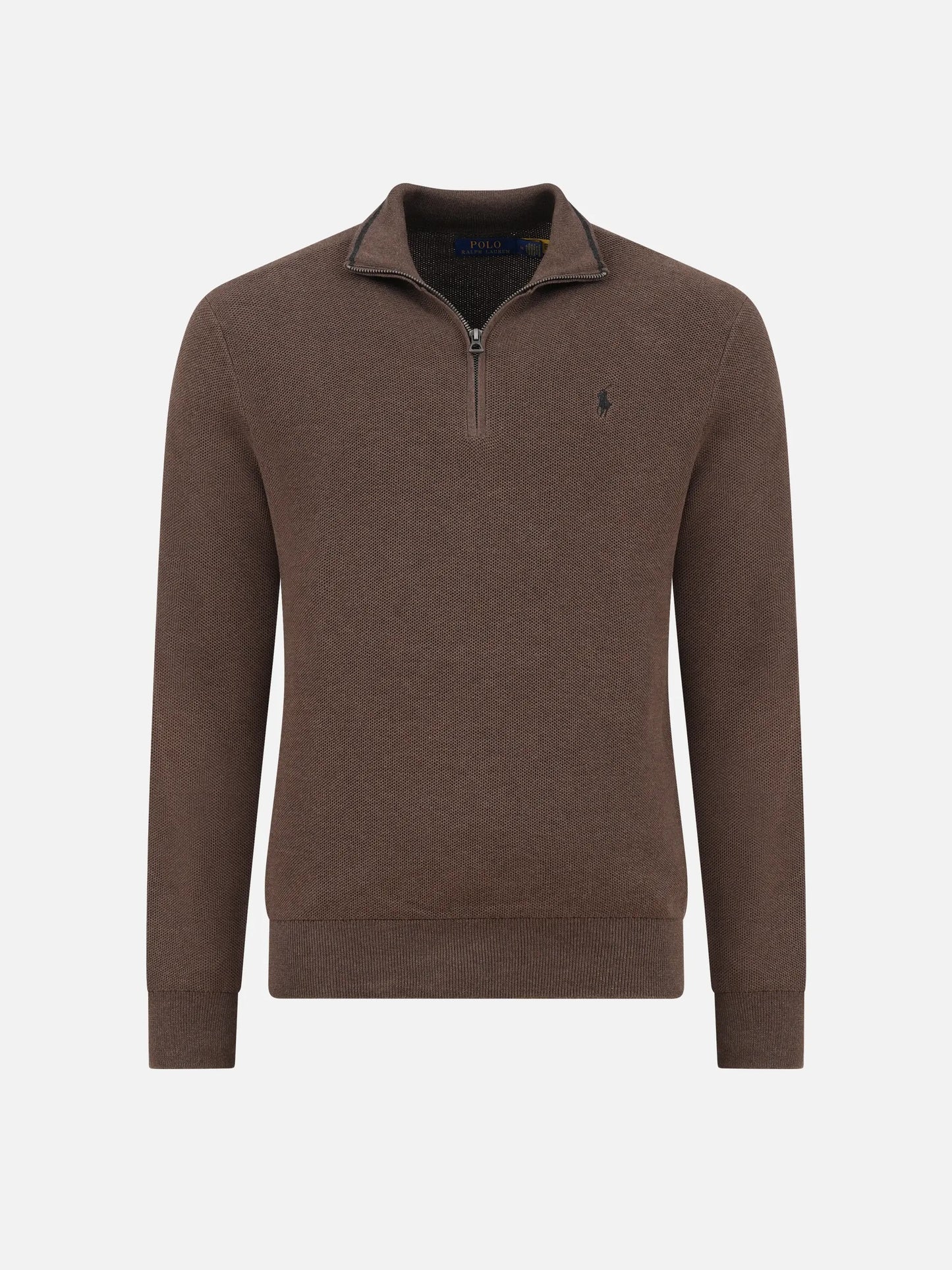 POLO RALPH LAUREN - Quarter-Zip-Pullover aus Baumwollpiqué für Herren Dunkelbraun - Dark brown