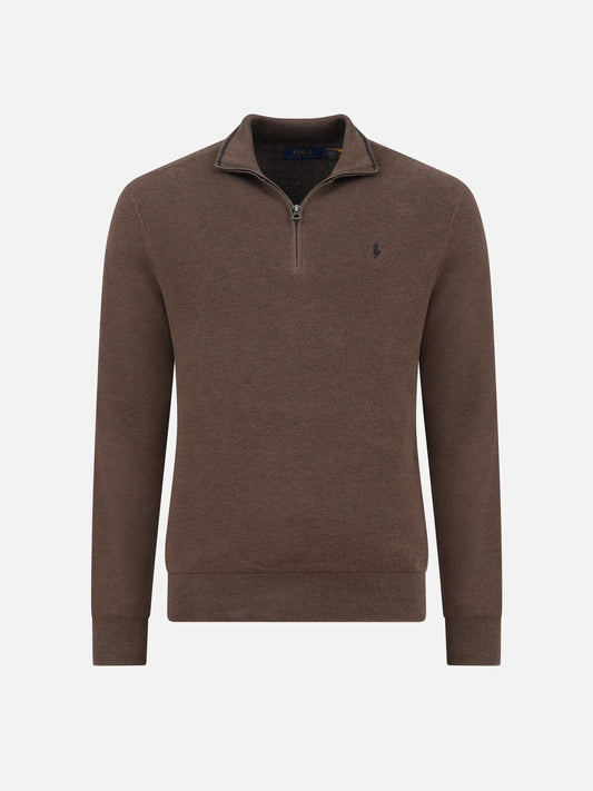 POLO RALPH LAUREN - Quarter-Zip-Pullover aus Baumwollpiqué für Herren Dunkelbraun - Dark brown