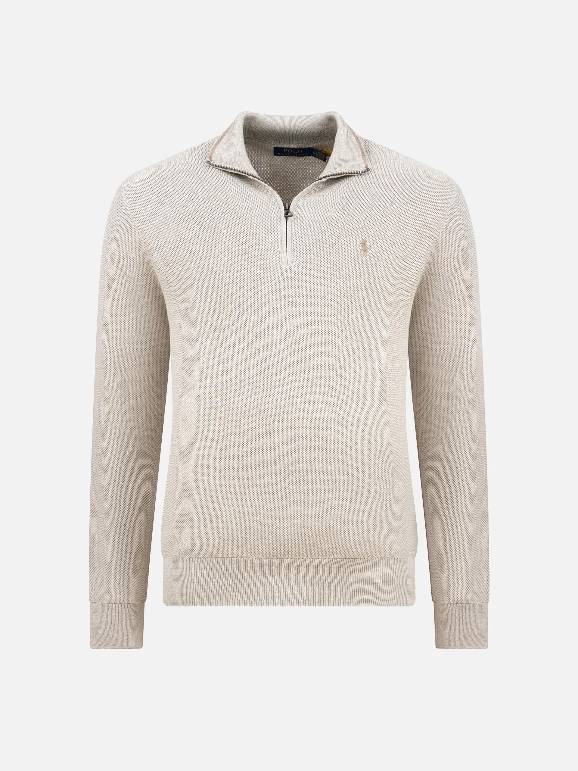 POLO RALPH LAUREN - Quarter-Zip-Pullover aus Baumwollpiqué für Herren Hellbeige - Light beige