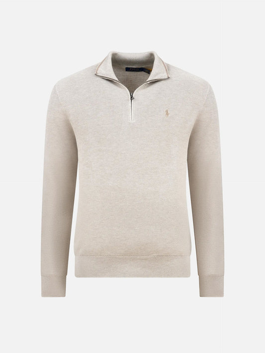 POLO RALPH LAUREN - Quarter-Zip-Pullover aus Baumwollpiqué für Herren Hellbeige - Light beige
