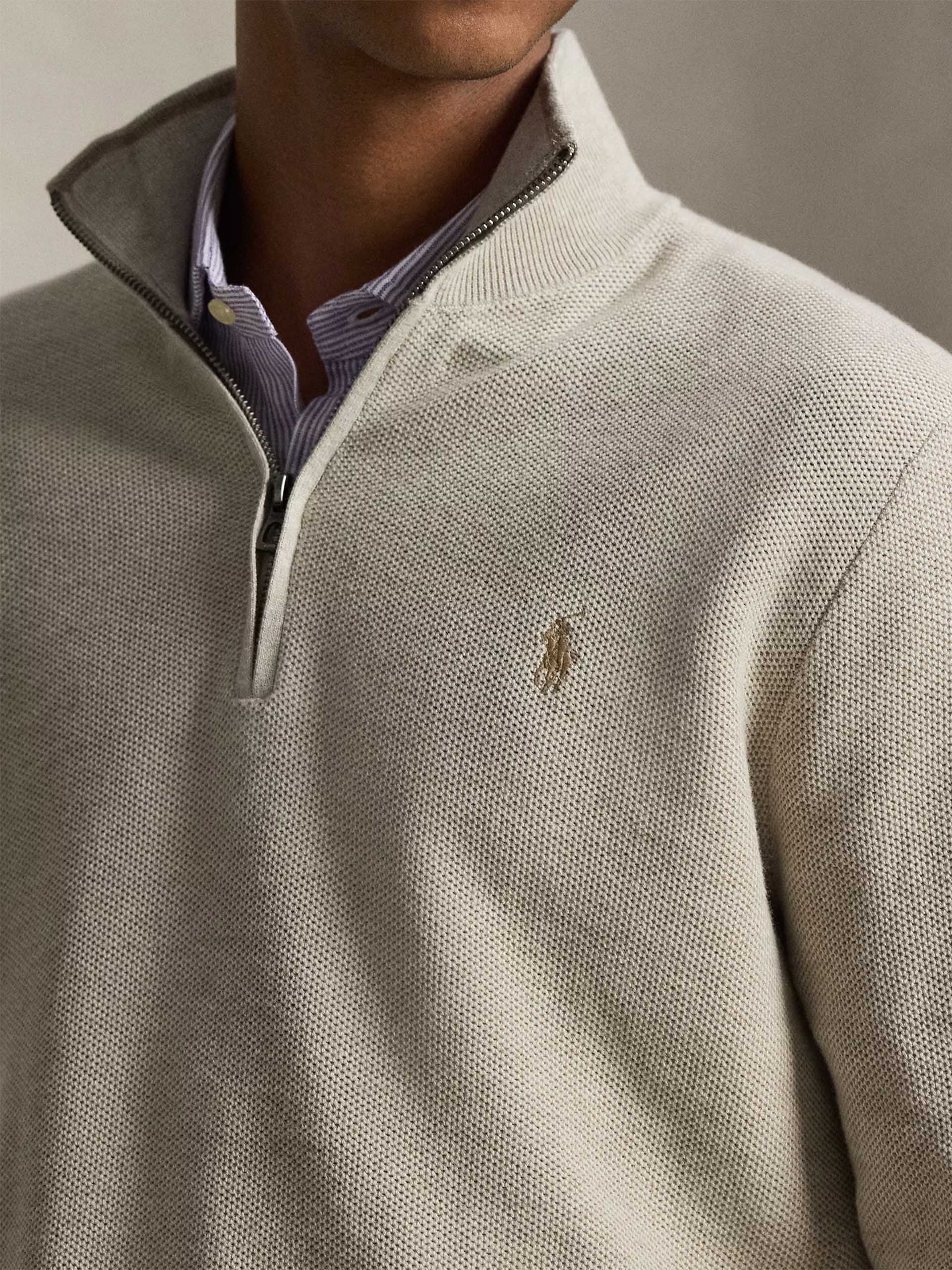 POLO RALPH LAUREN - Quarter-Zip-Pullover aus Baumwollpiqué für Herren Hellbeige - Light beige