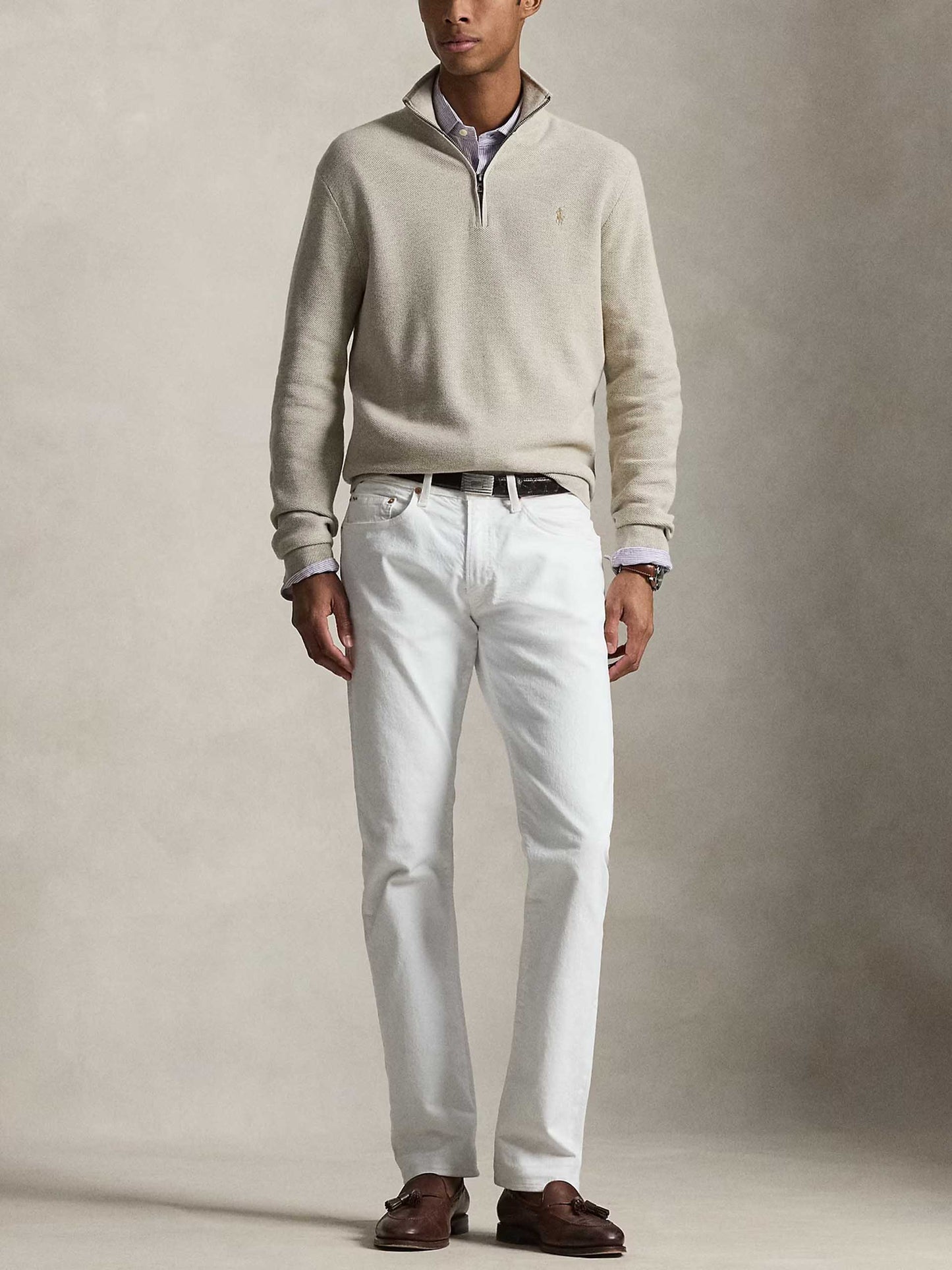 POLO RALPH LAUREN - Quarter-Zip-Pullover aus Baumwollpiqué für Herren Hellbeige - Light beige