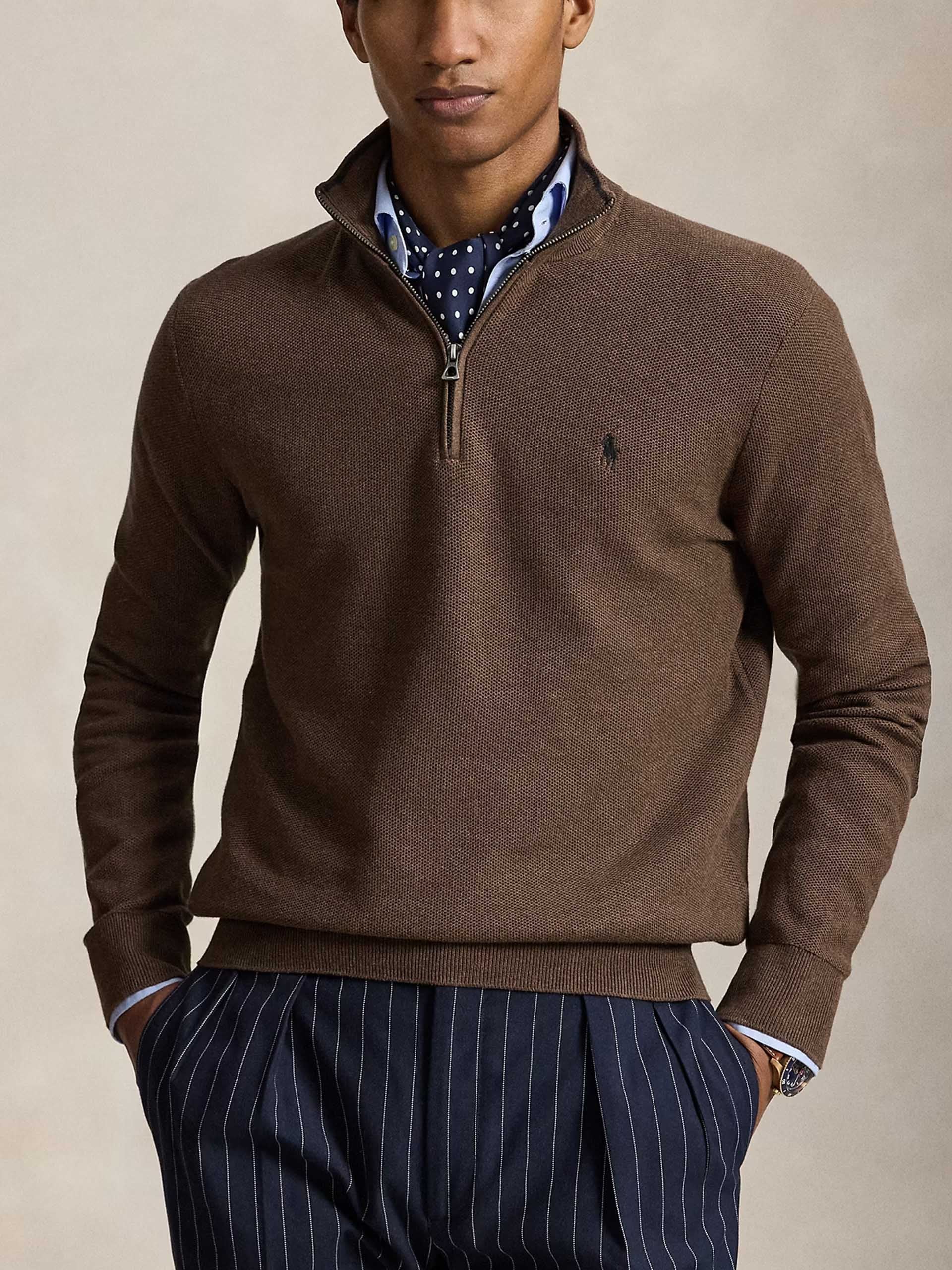 POLO RALPH LAUREN - Quarter-Zip-Pullover aus Baumwollpiqué für Herren Dunkelbraun - Dark brown