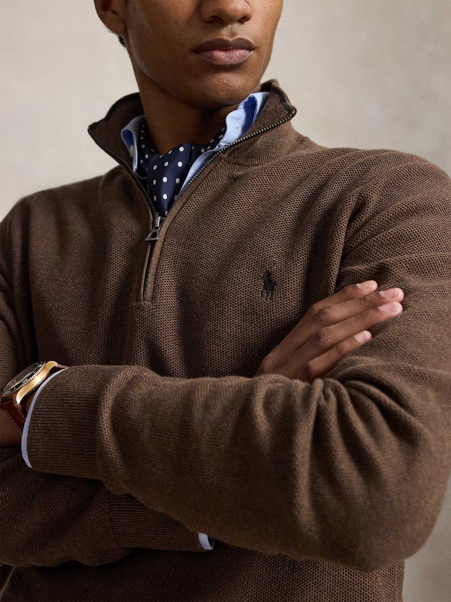 POLO RALPH LAUREN - Quarter-Zip-Pullover aus Baumwollpiqué für Herren Dunkelbraun - Dark brown