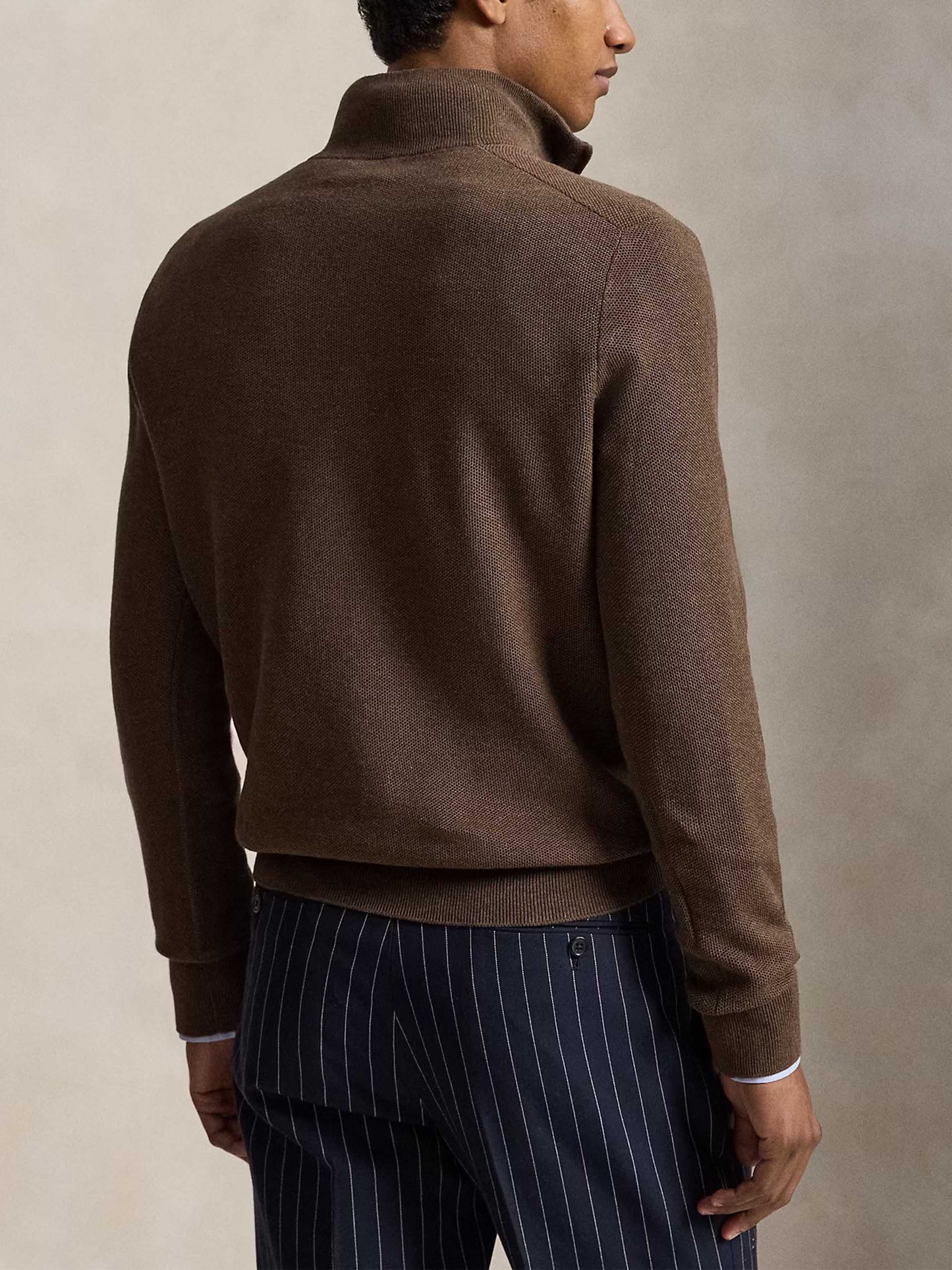 POLO RALPH LAUREN - Quarter-Zip-Pullover aus Baumwollpiqué für Herren Dunkelbraun - Dark brown
