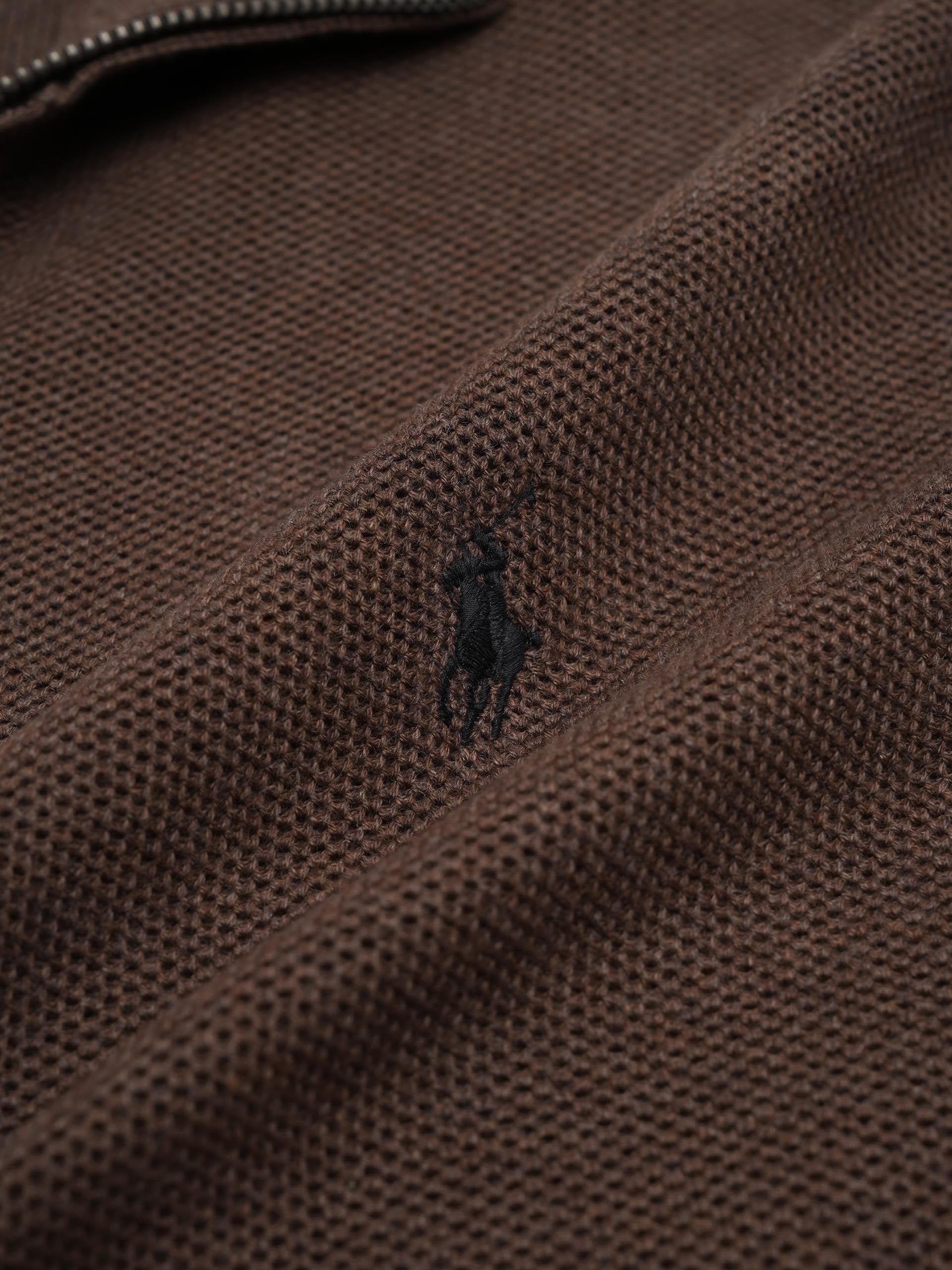 POLO RALPH LAUREN - Quarter-Zip-Pullover aus Baumwollpiqué für Herren Dunkelbraun - Dark brown