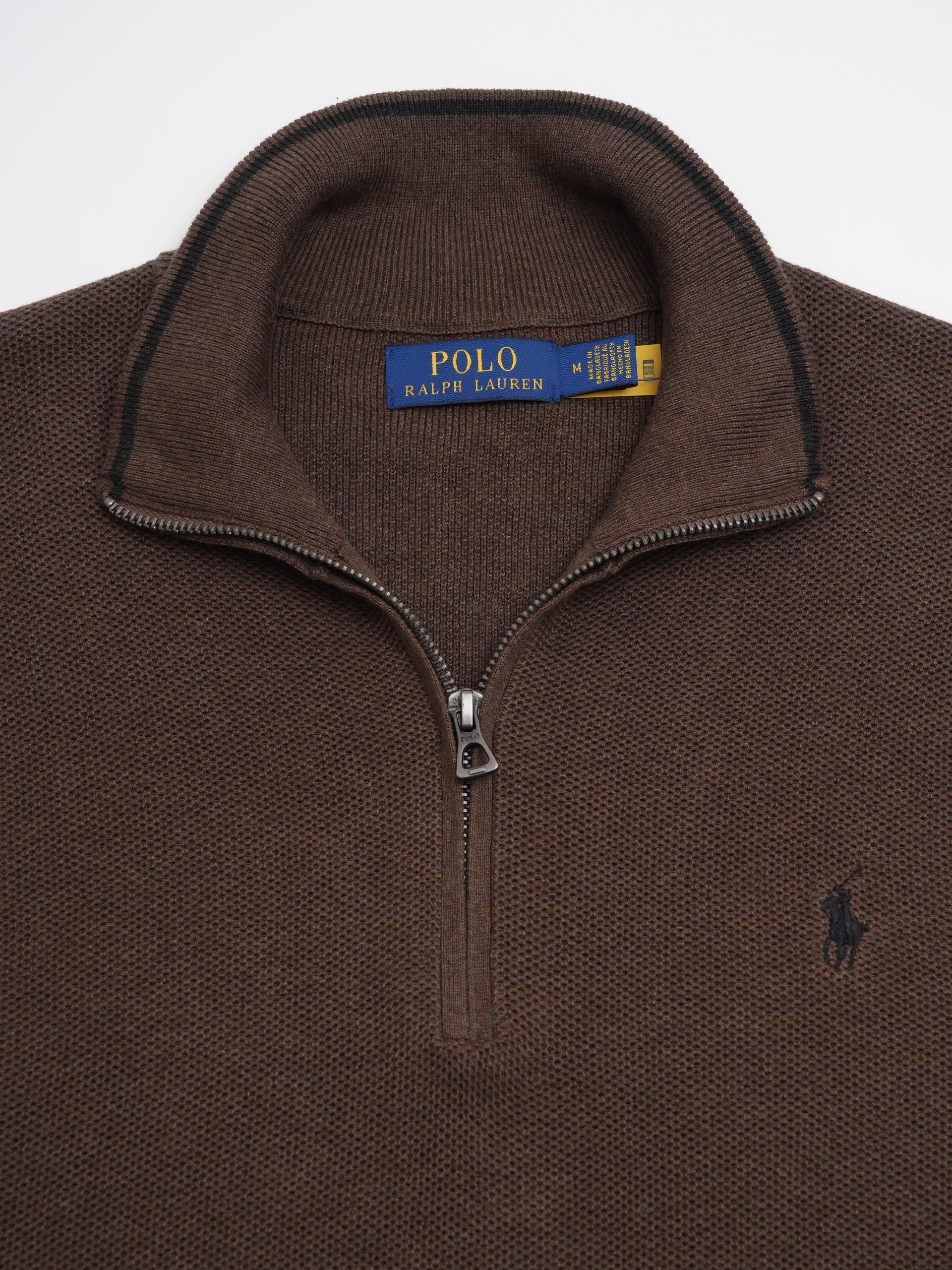 POLO RALPH LAUREN - Quarter-Zip-Pullover aus Baumwollpiqué für Herren Dunkelbraun - Dark brown