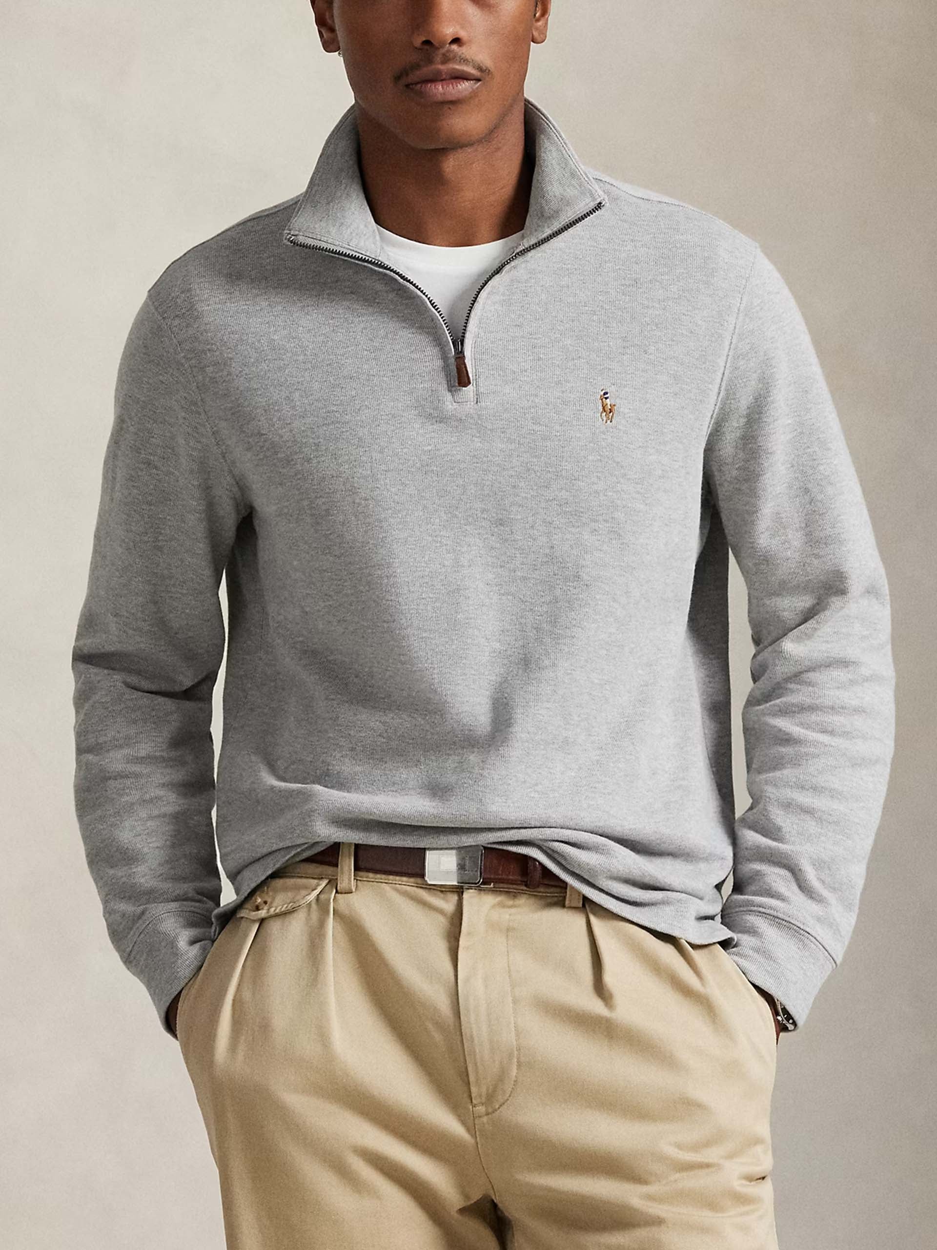 Polo Ralph Lauren – Estate-Rib-Pullover mit Quarter-Zip für Herren Hellgrau meliert - Grey heather