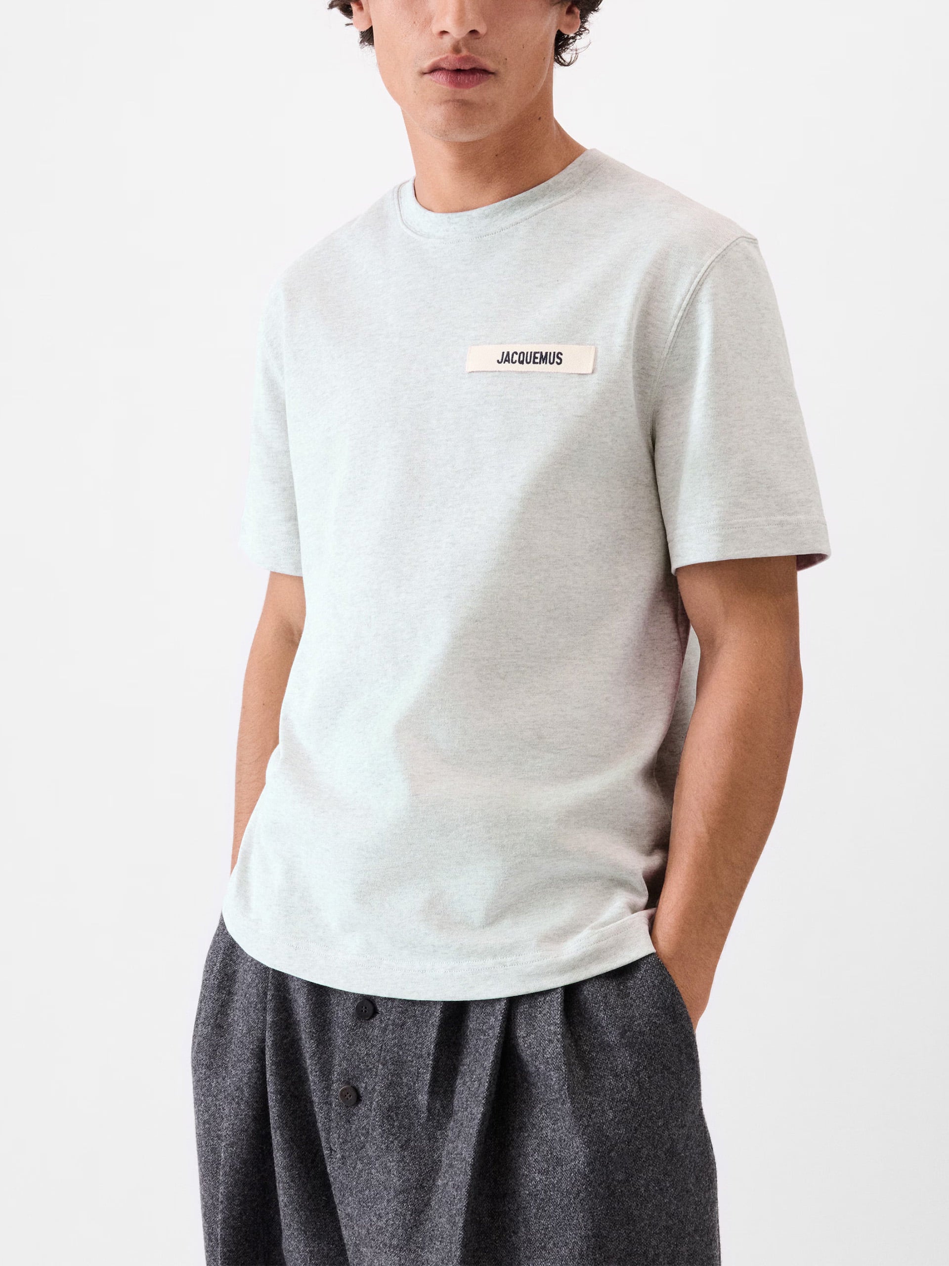 Jacquemus – T-Shirt Gros Grain aus Baumwolle für Herren Hellgrau - Light Grey