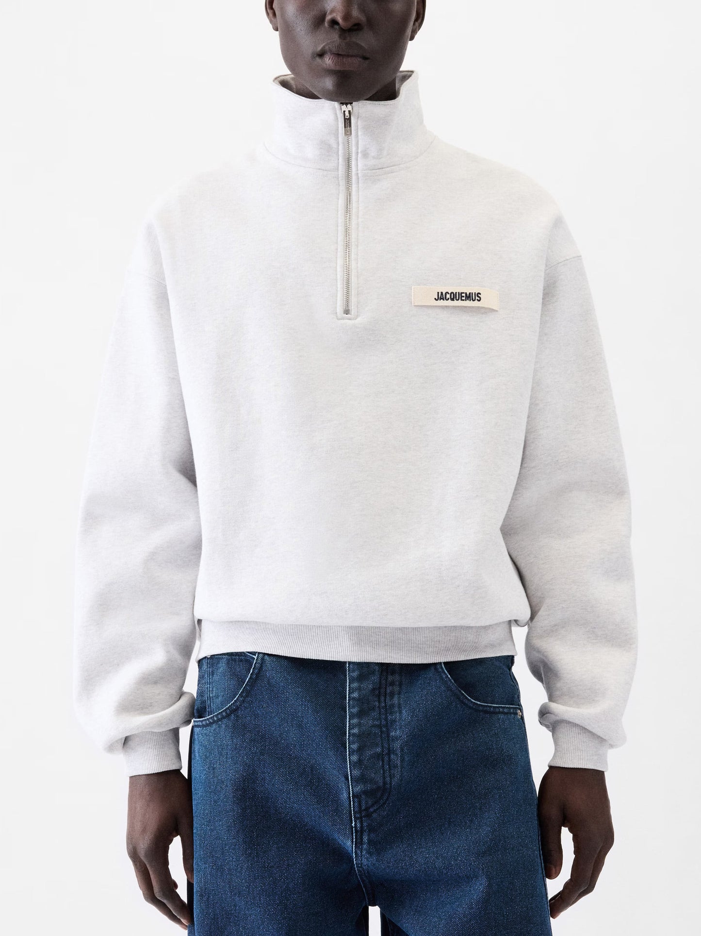 Jacquemus – Half-Zip Sweatshirt Gros Grain für Herren Hellgrau - Light Grey
