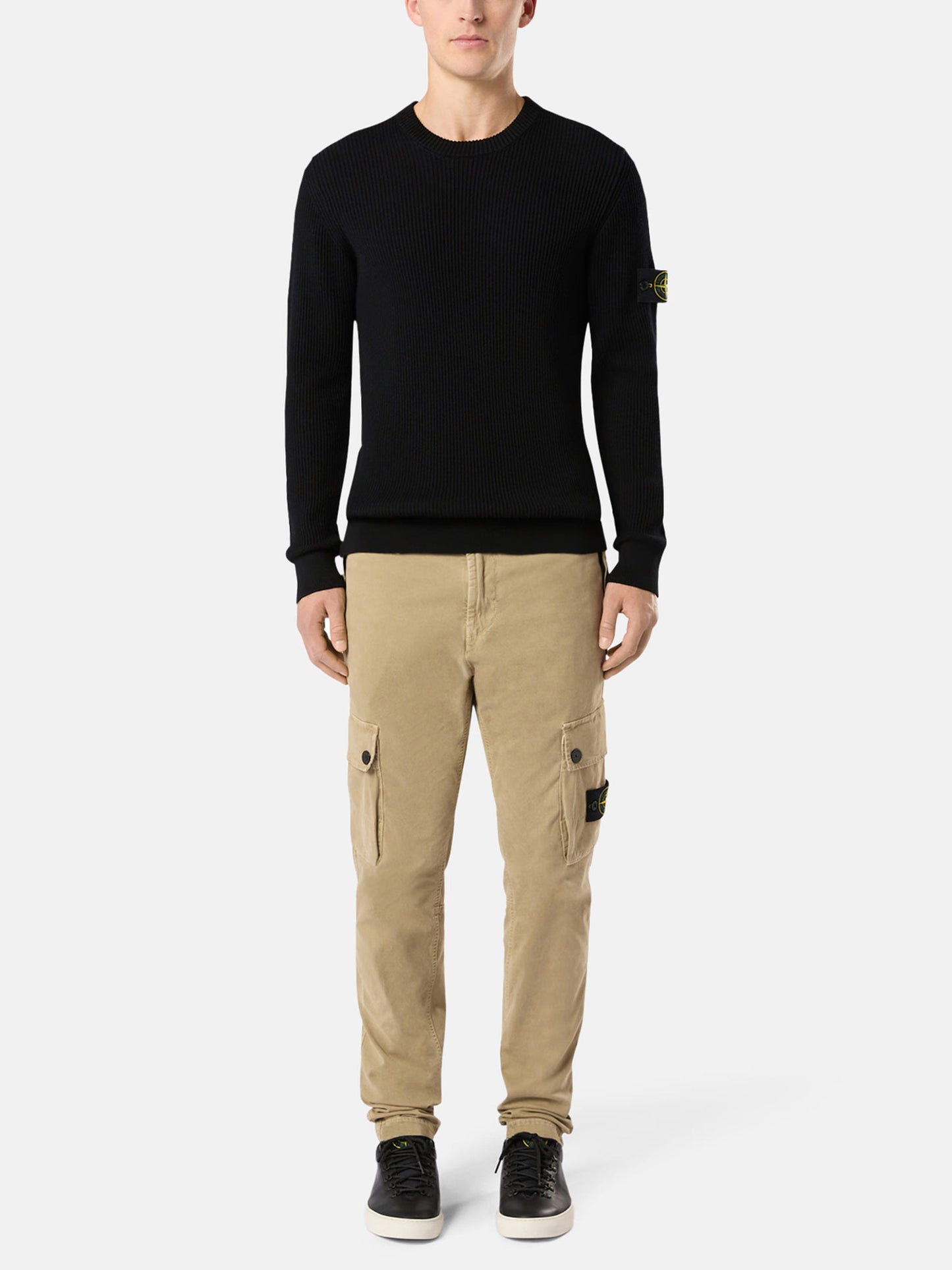 STONE ISLAND - Gerippter Rundhalspullover mit Logo-Patch für Herren