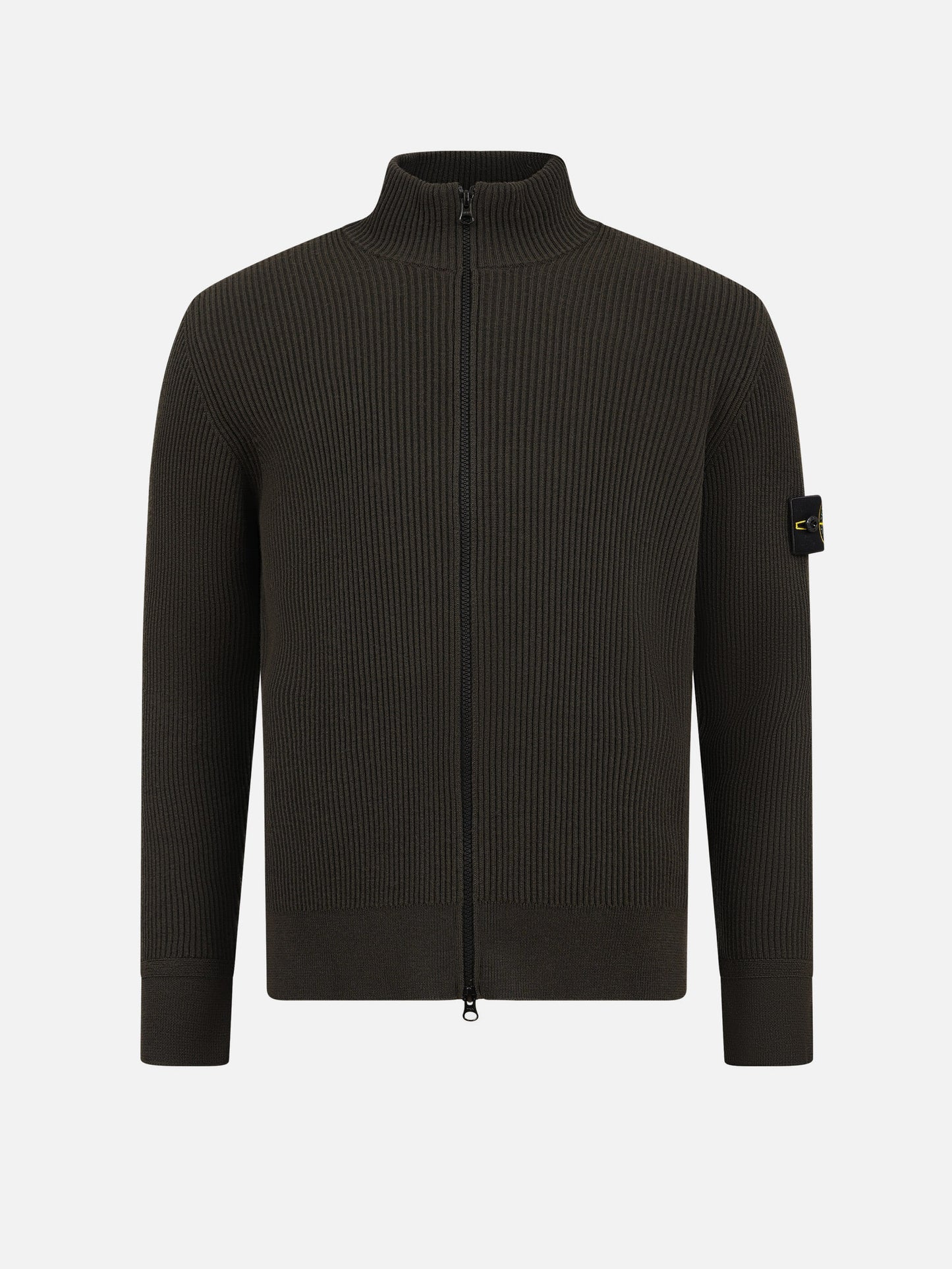 Stone Island – Gerippte Strickjacke mit Logo-Patch für Herren Oliv-Grau - Coal Grey
