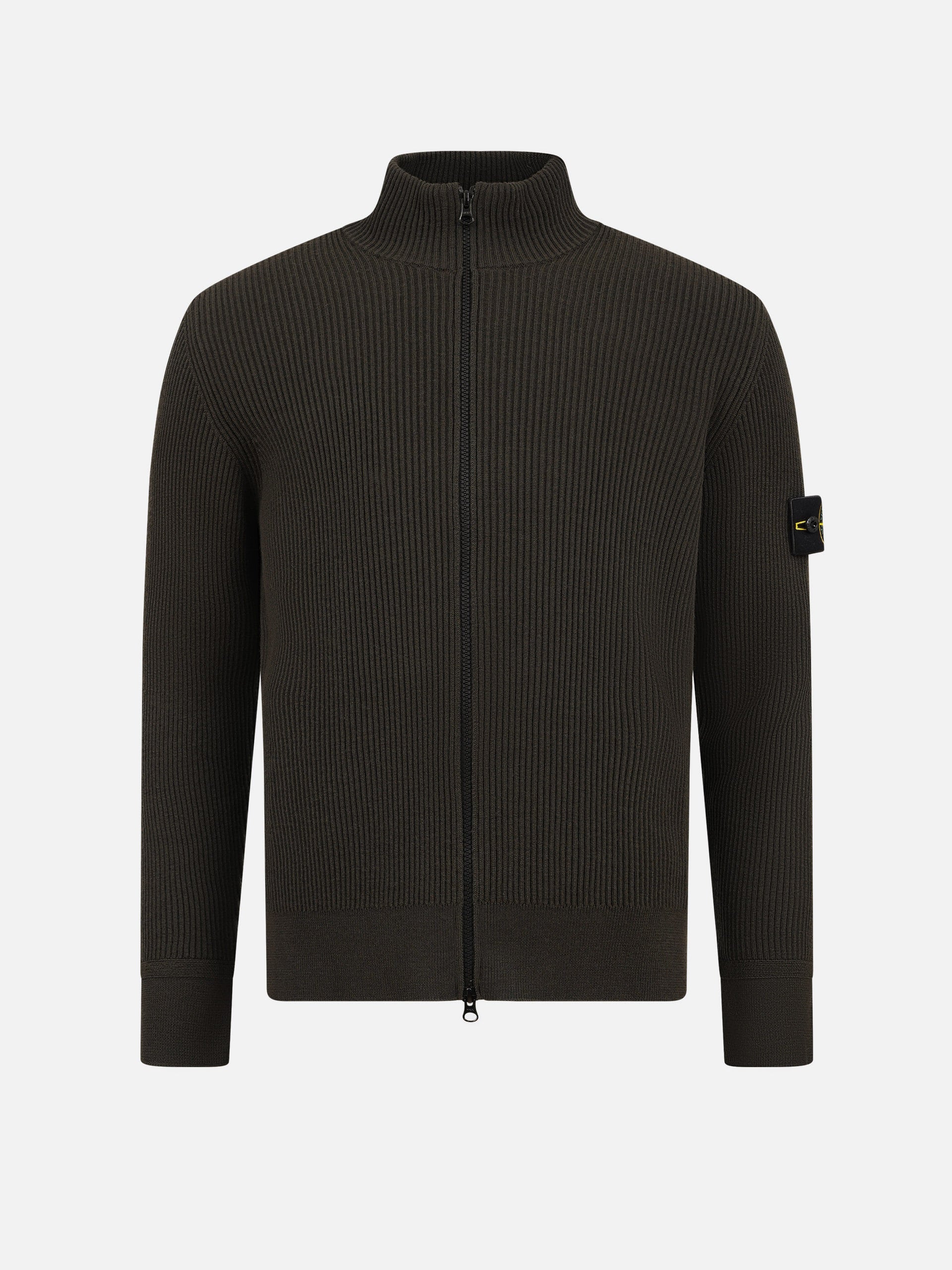 Stone Island – Gerippte Strickjacke mit Logo-Patch für Herren Oliv-Grau - Coal Grey