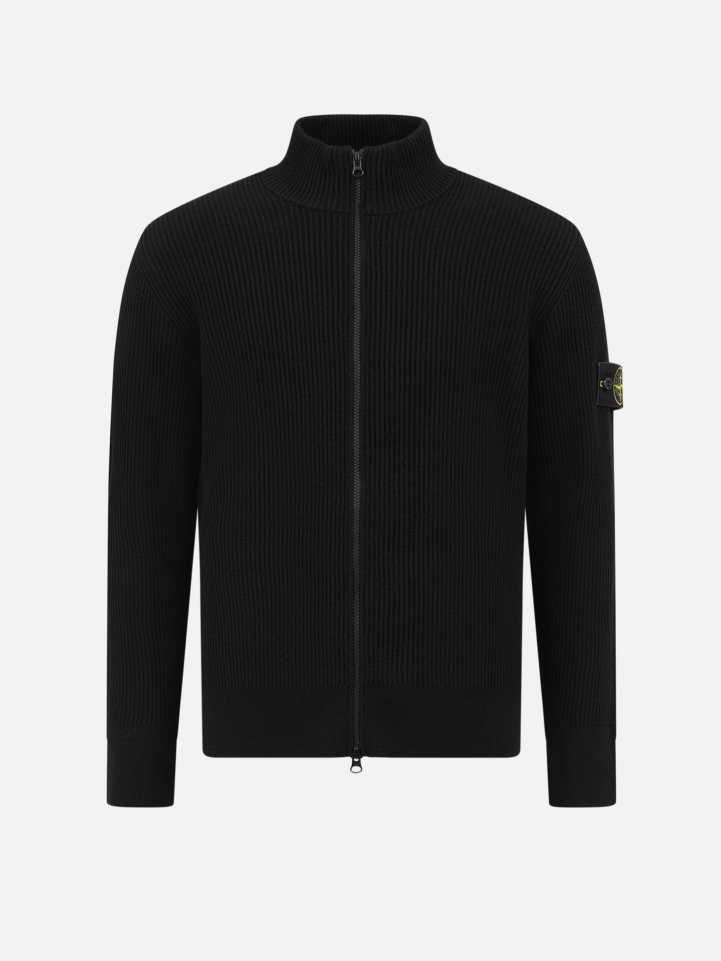 Stone Island – Gerippte Strickjacke mit Logo-Patch für Herren Schwarz - Black