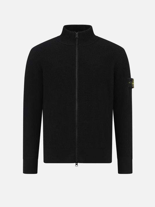 Stone Island – Gerippte Strickjacke mit Logo-Patch für Herren Schwarz - Black