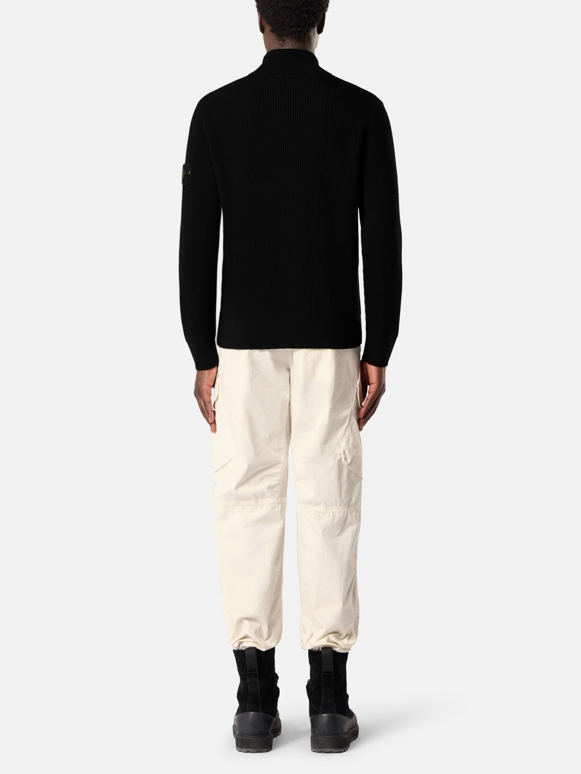 Stone Island – Gerippte Strickjacke mit Logo-Patch für Herren Schwarz - Black
