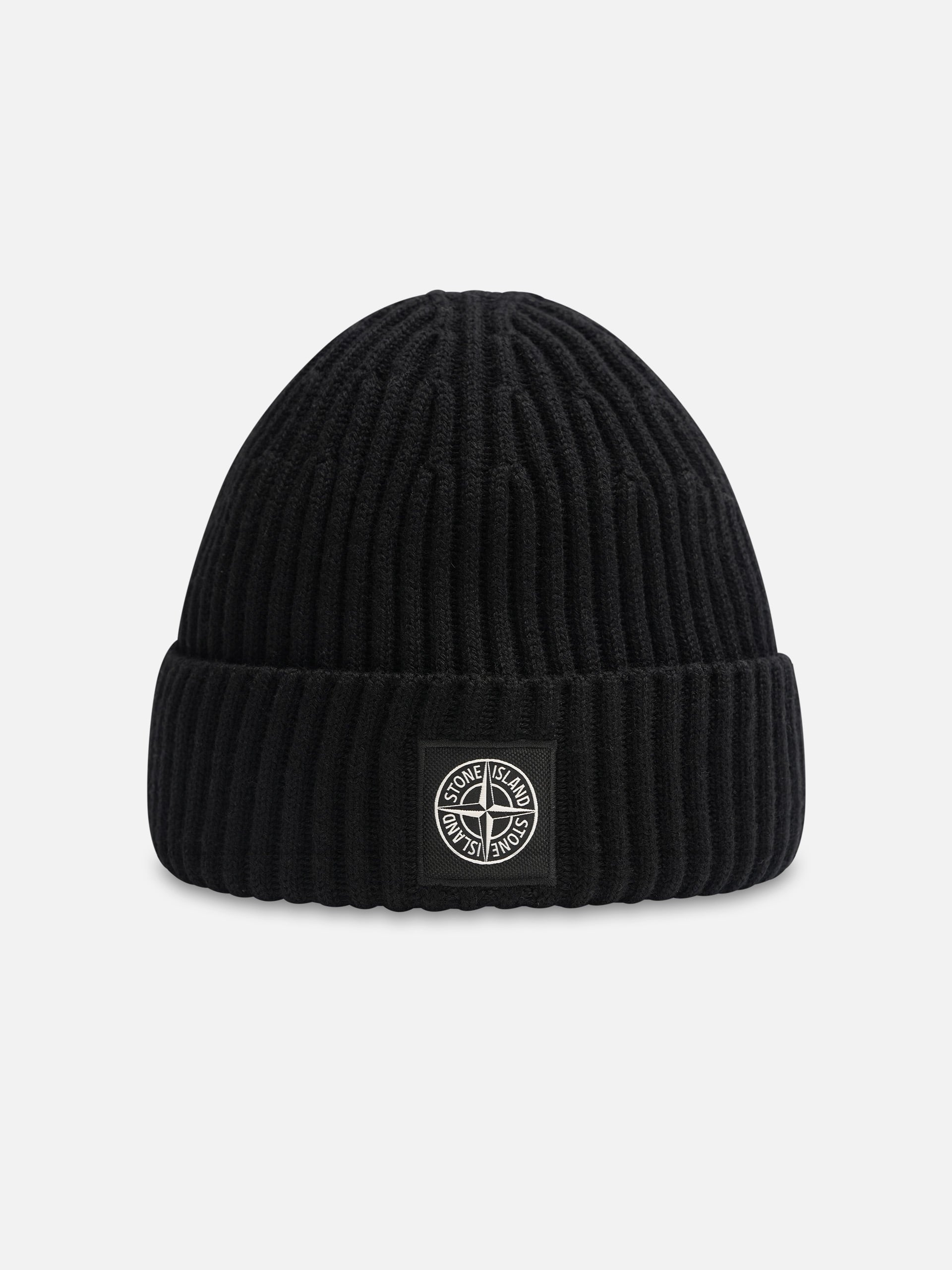 Stone Island – Beanie aus Wolle mit Kompass-Patch Schwarz - Black