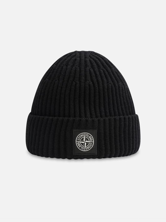 Stone Island – Beanie aus Wolle mit Kompass-Patch Schwarz - Black