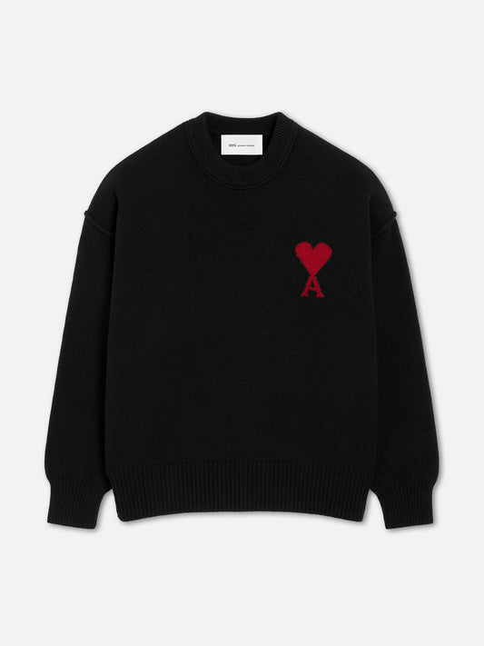 Ami Paris – Rundhalspullover Ami De Coeur aus Merinowolle Schwarz - Black