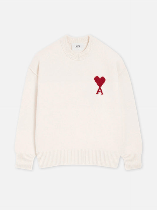 Ami Paris – Rundhalspullover Ami De Coeur aus Merinowolle Cremeweiß - Cream White