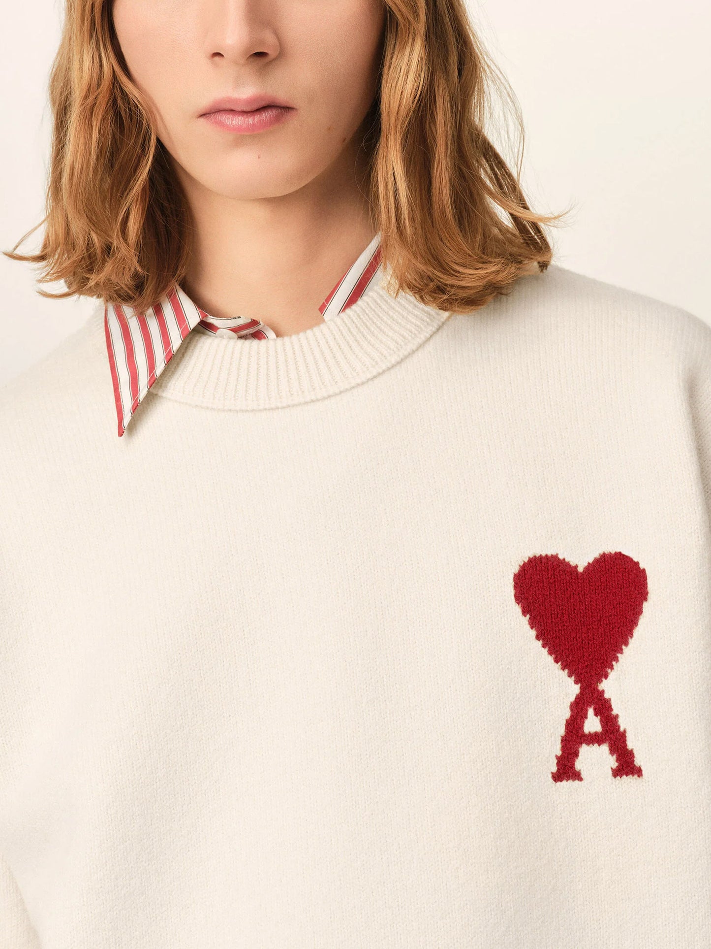 Ami Paris – Rundhalspullover Ami De Coeur aus Merinowolle Cremeweiß - Cream White