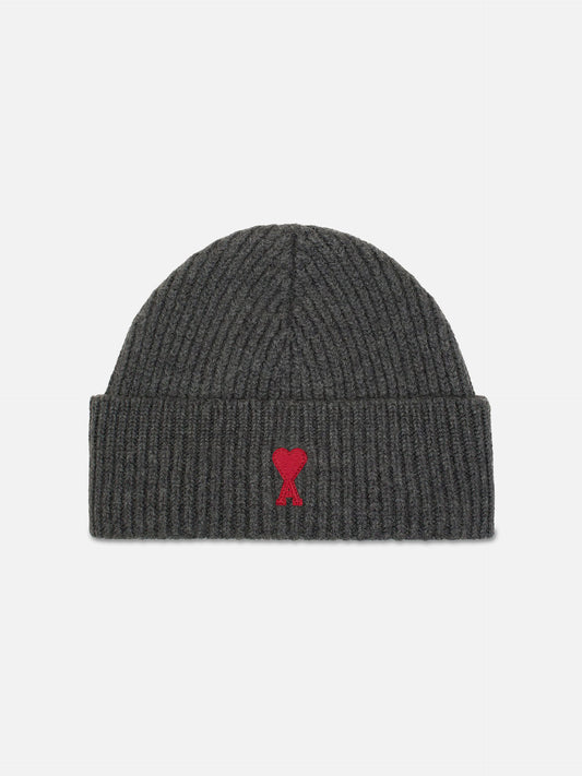 AMI PARIS - Beanie mit rotem Ami De Coeur Logo aus Merinowolle