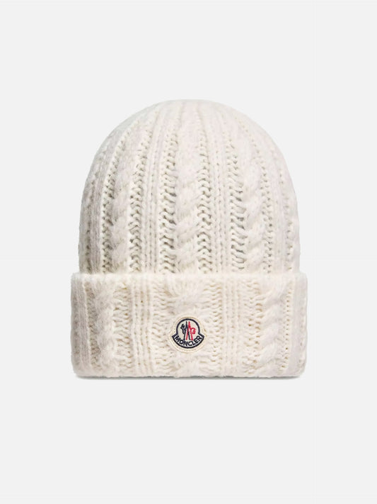 Moncler – Mütze aus Woll-Alpaka-Mix mit Zopfmuster Weiß - White
