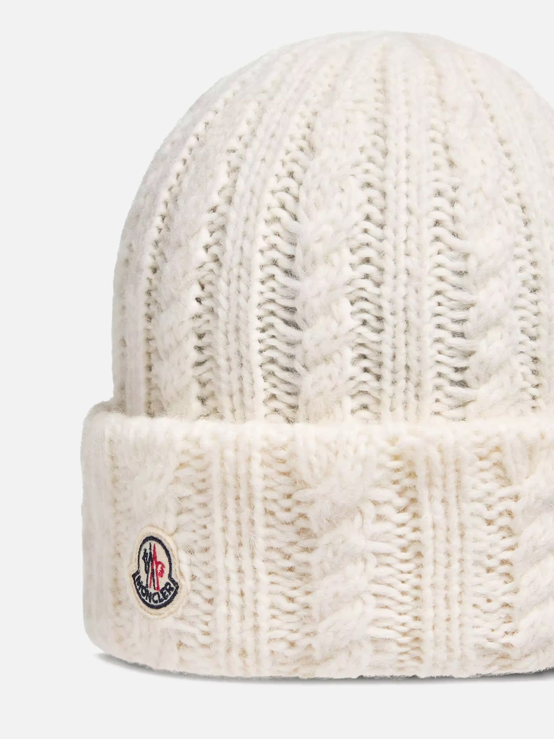 Moncler – Mütze aus Woll-Alpaka-Mix mit Zopfmuster Weiß - White