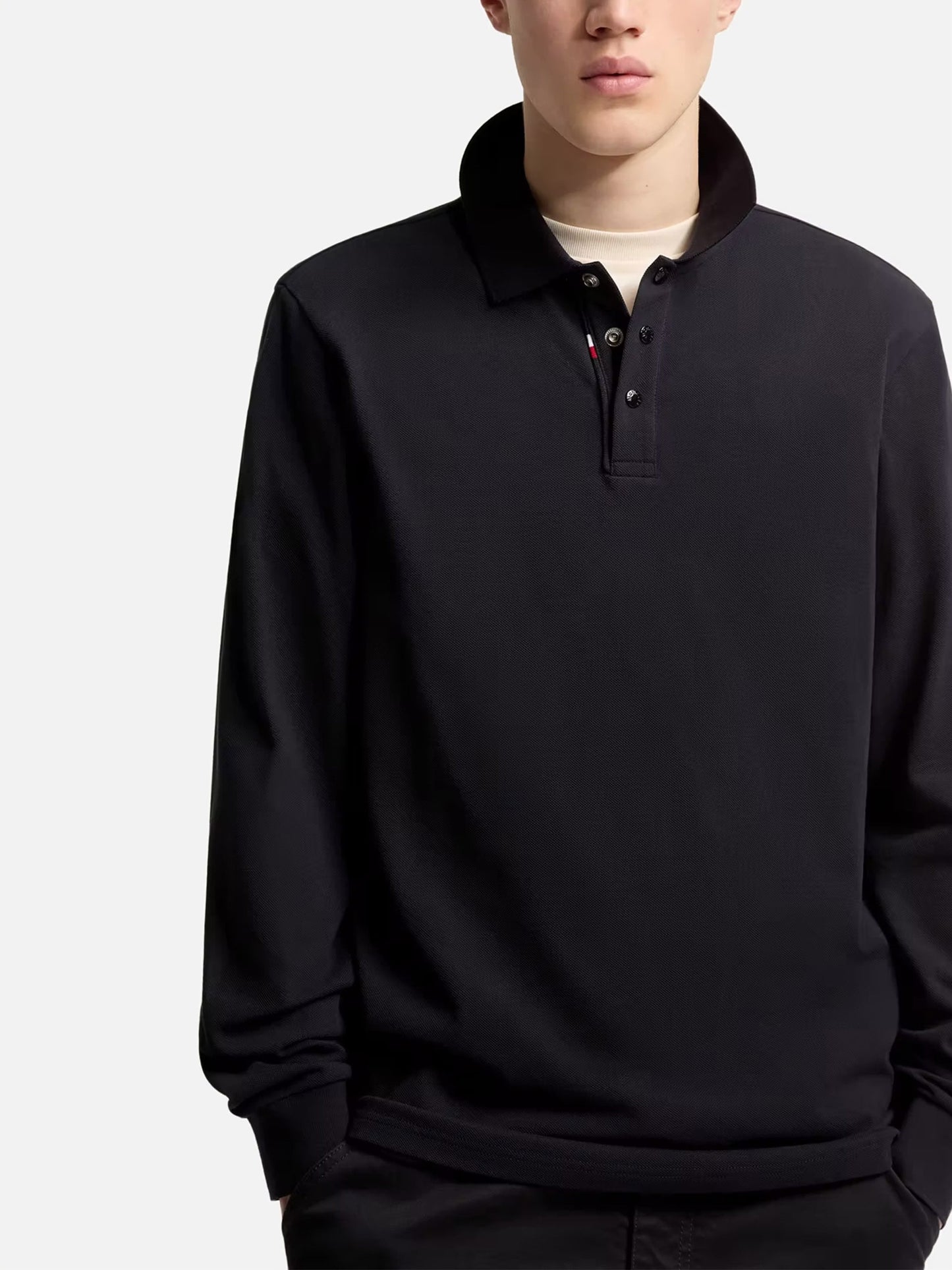 MONCLER - Langarm-Poloshirt aus Baumwollpiqué für Herren